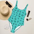 Baha Ranch Yeehaw Turquoise Cattle Brands One-Piece Swimsuit