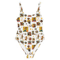 Baha Ranch Yeehaw Vintage Cowgirl Collage White One-Piece Swimsuit