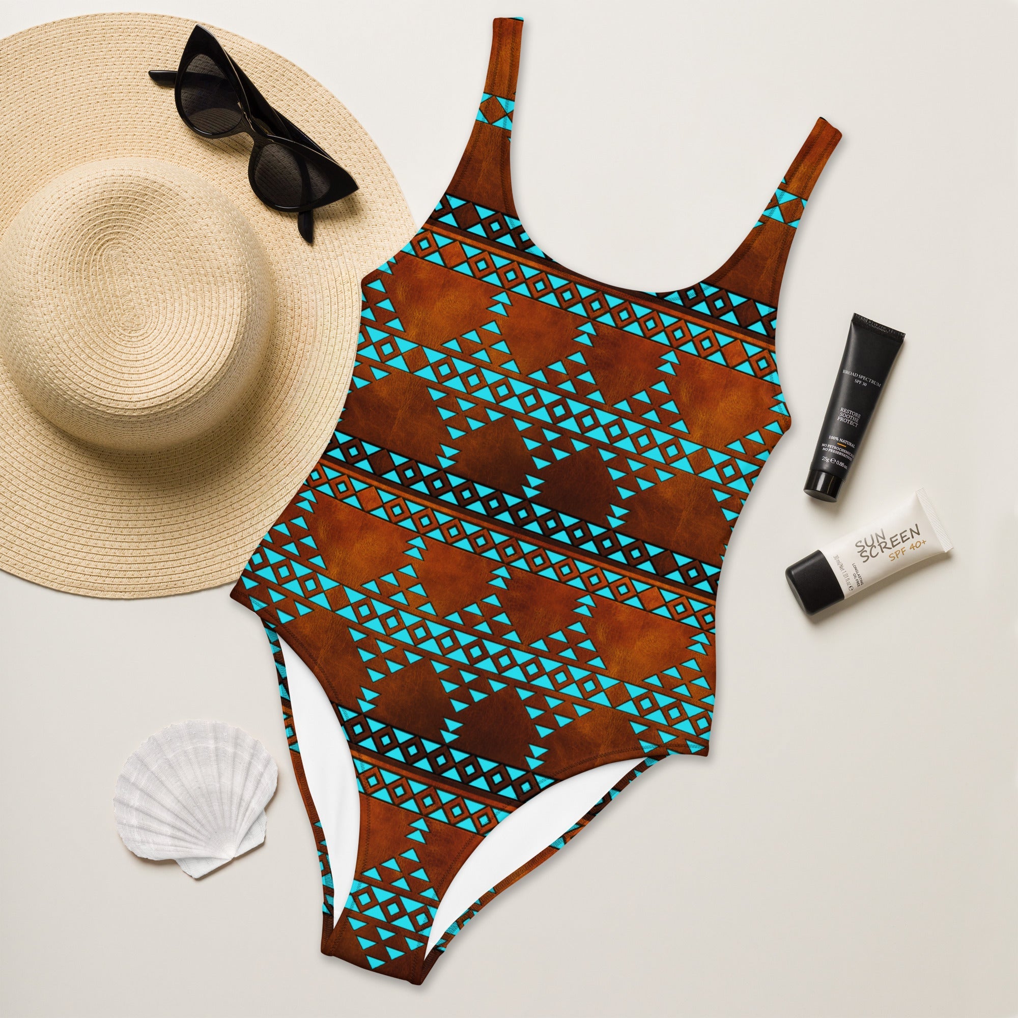 Baha Ranch Yeehaw Turquoise Aztec One-Piece Swimsuit