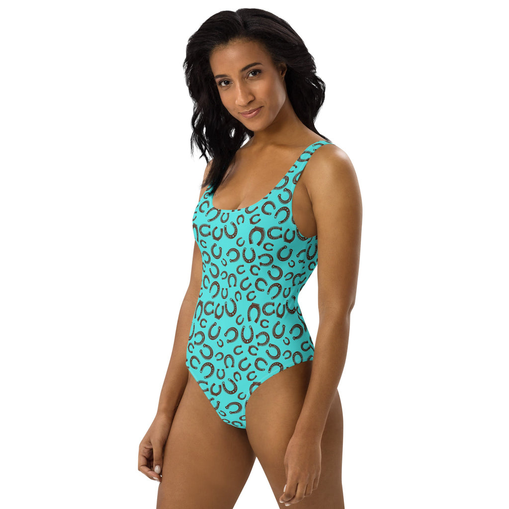 Baha Ranch Yeehaw Turquoise Horseshoe One-Piece Swimsuit