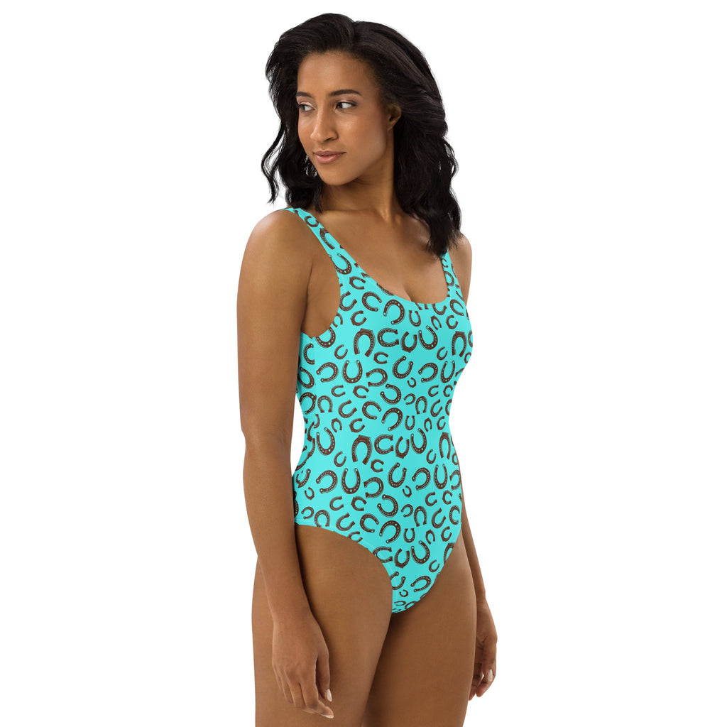 Baha Ranch Yeehaw Turquoise Horseshoe One-Piece Swimsuit