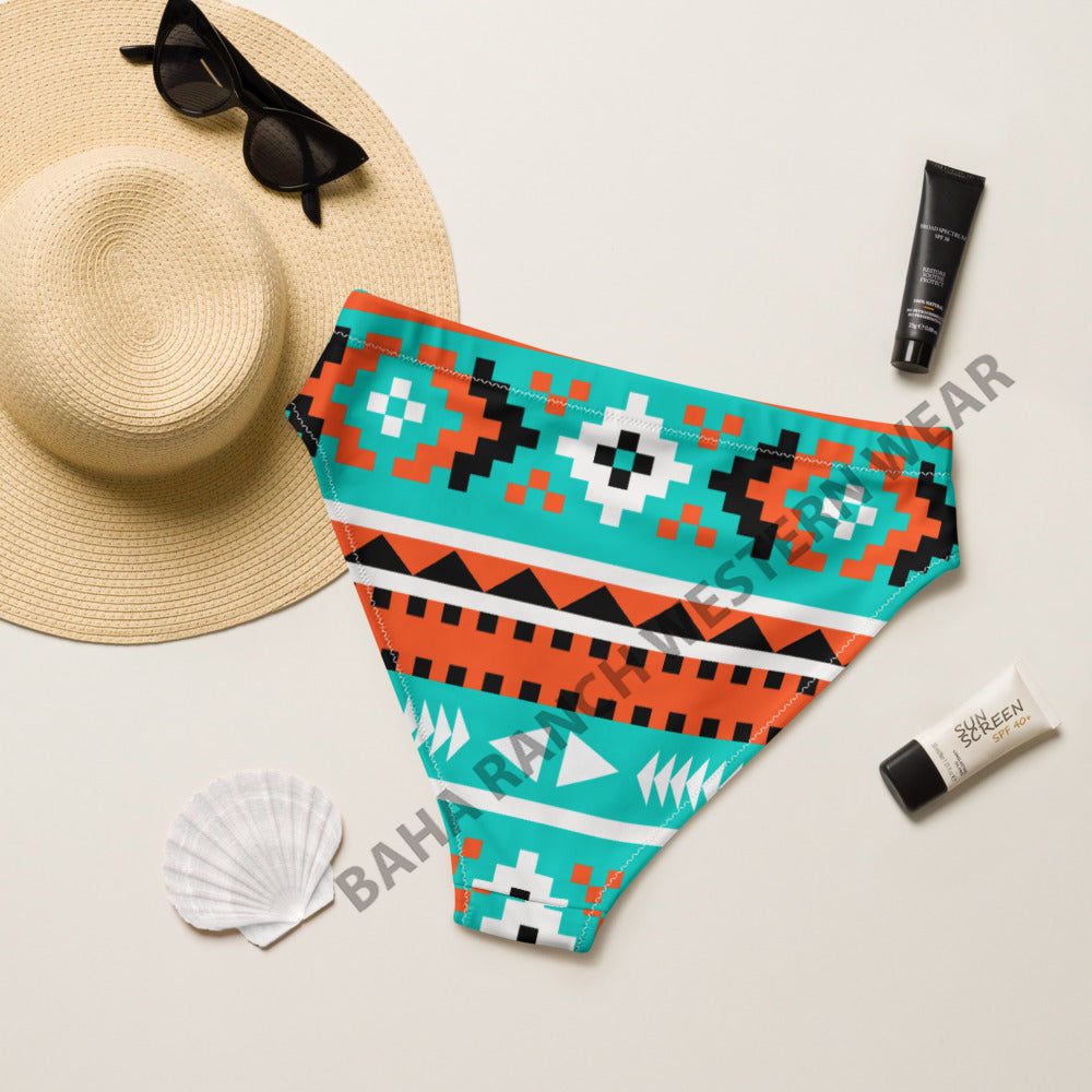 Baha Ranch Yeehaw Turquoise Orange Aztec Bikini Bottom