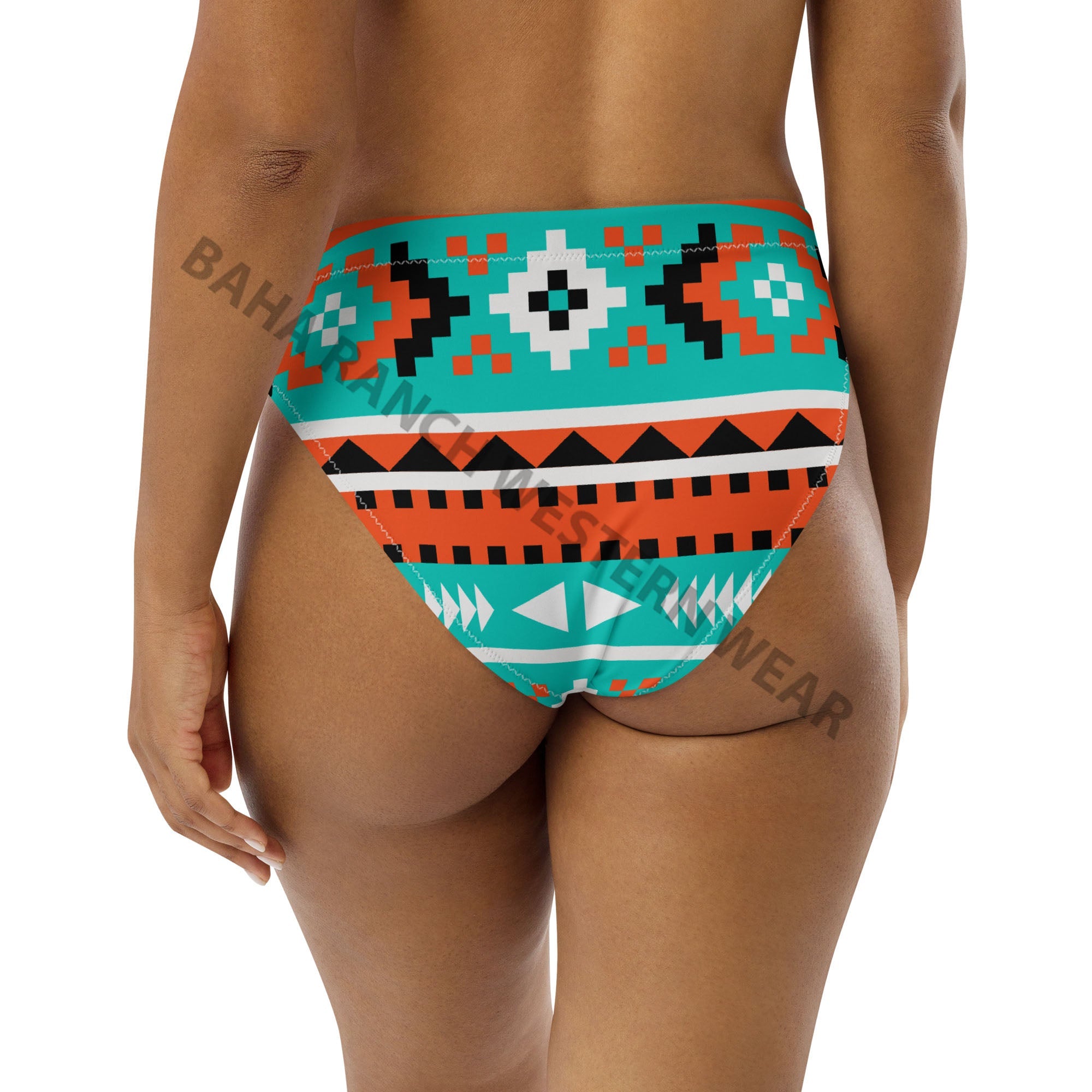 Baha Ranch Yeehaw Turquoise Orange Aztec Bikini Bottom
