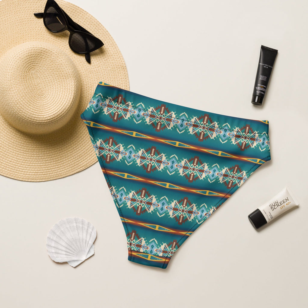 Baha Ranch Yeehaw Teal Aztec Blanket Print Bikini Bottom