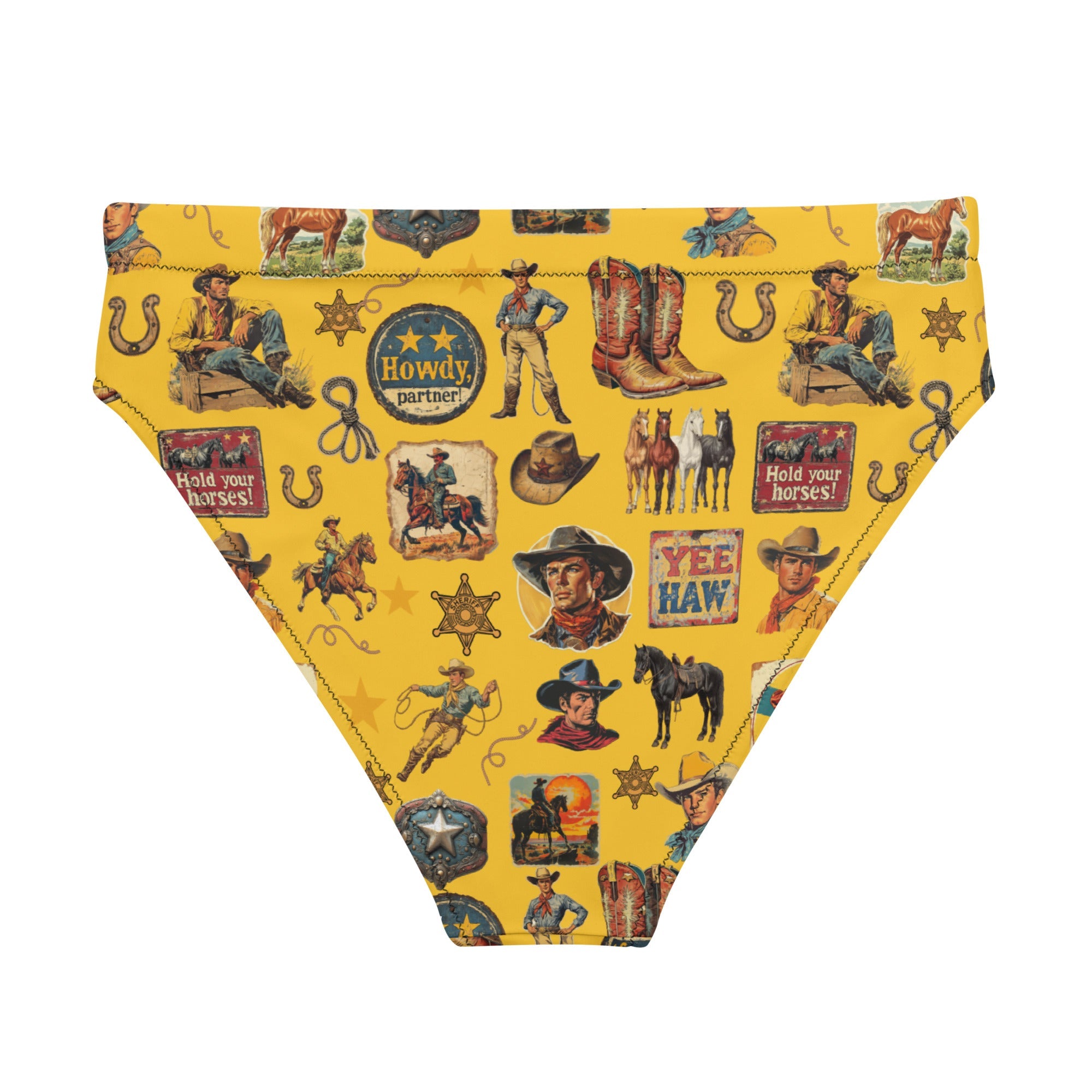 Baha Ranch Yeehaw Vintage Cowboy Collage Mustard Bikini Bottom