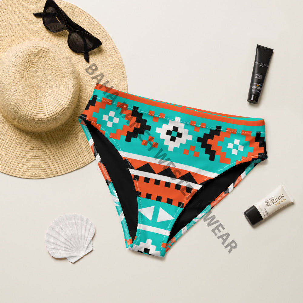 Baha Ranch Yeehaw Turquoise Orange Aztec Bikini Bottom
