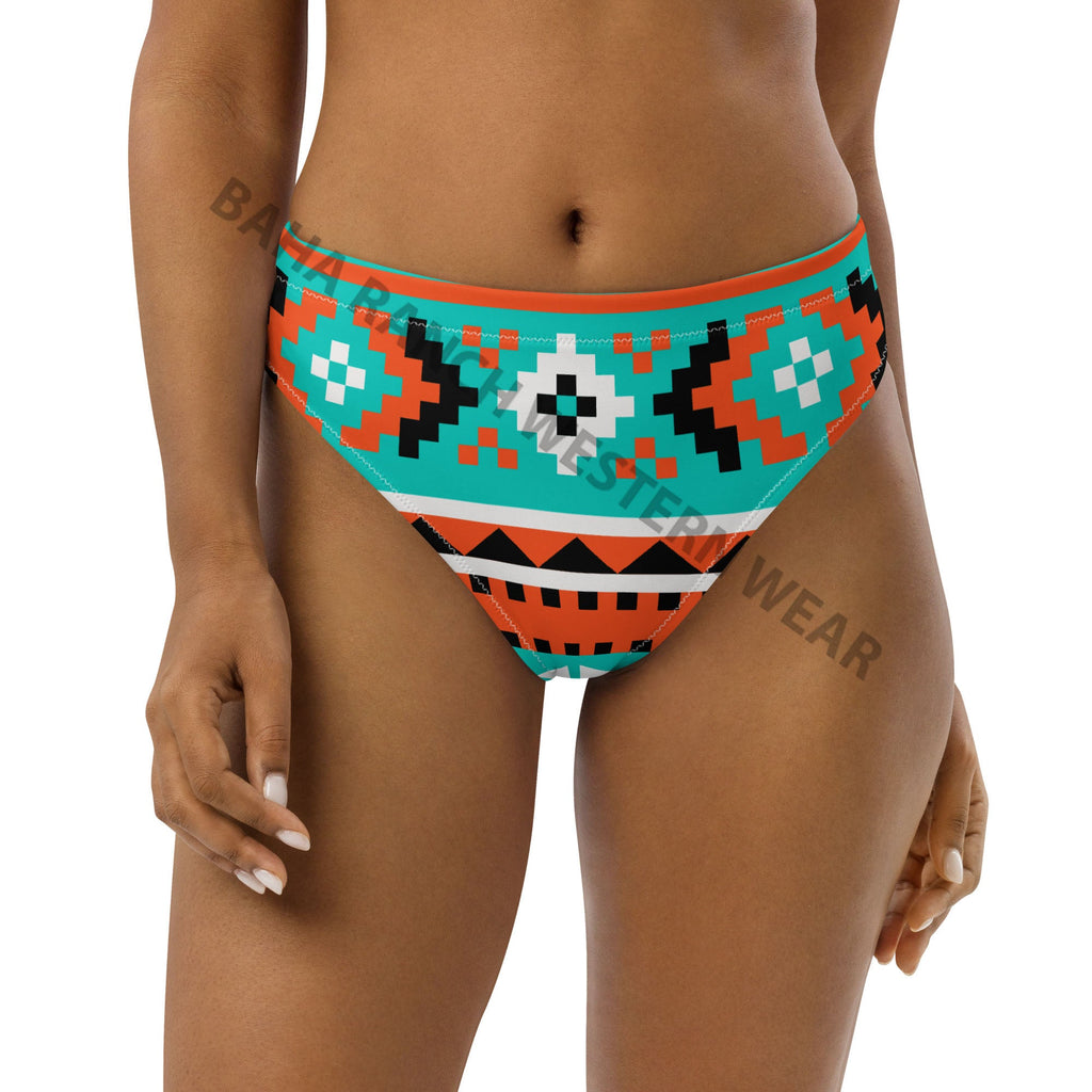 Baha Ranch Yeehaw Turquoise Orange Aztec Bikini Bottom