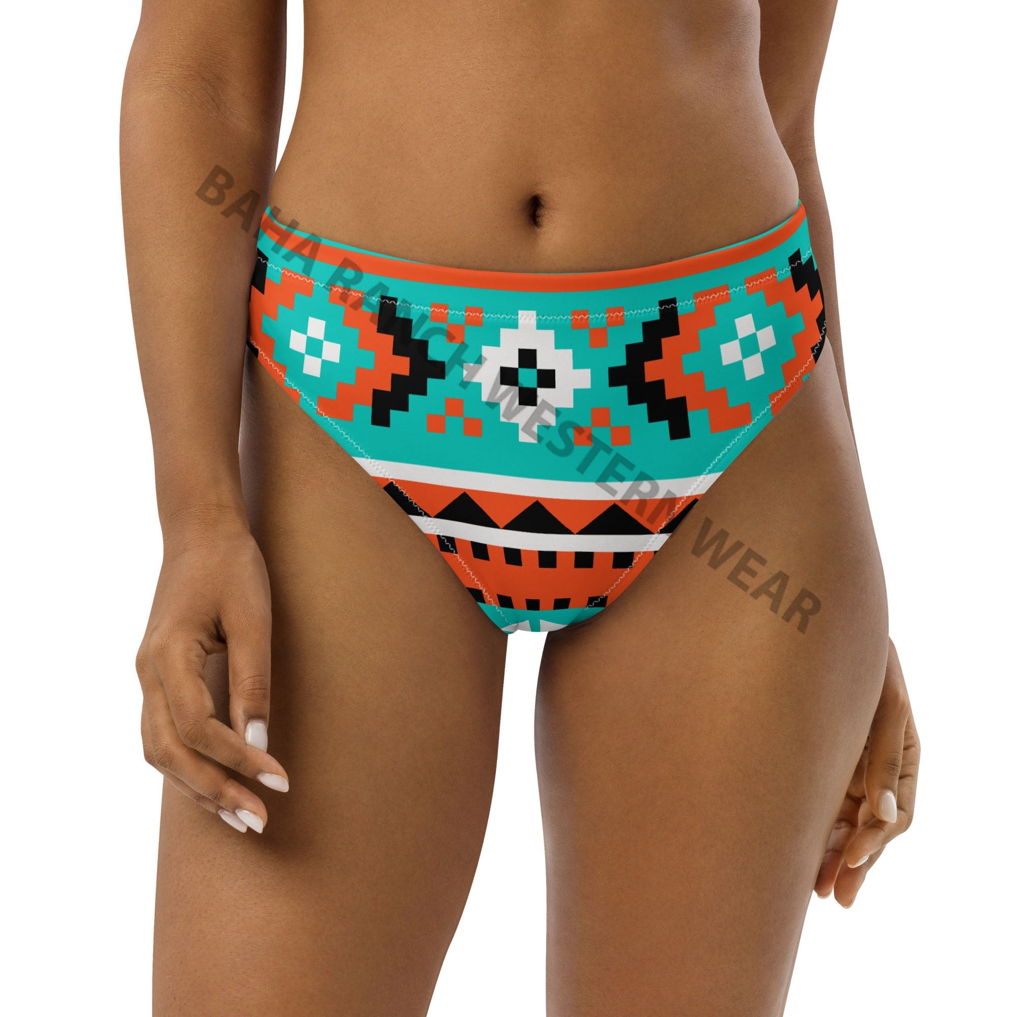 Baha Ranch Yeehaw Turquoise Orange Aztec Bikini Bottom