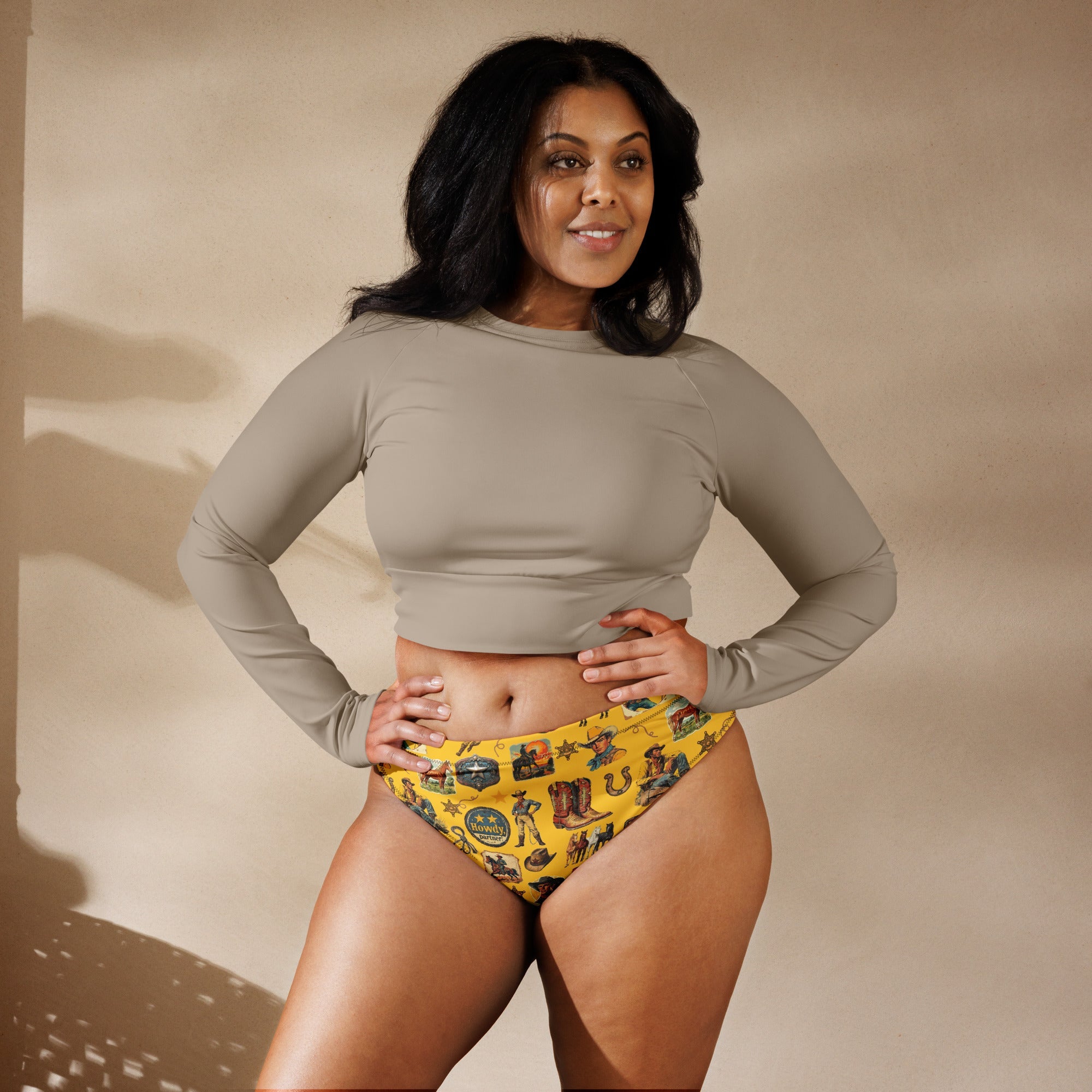 Baha Ranch Yeehaw Vintage Cowboy Collage Mustard Bikini Bottom