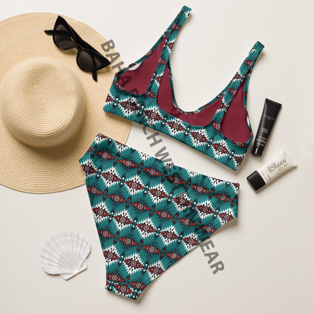Baha Ranch Yeehaw Teal Burgandy Aztec Bikini