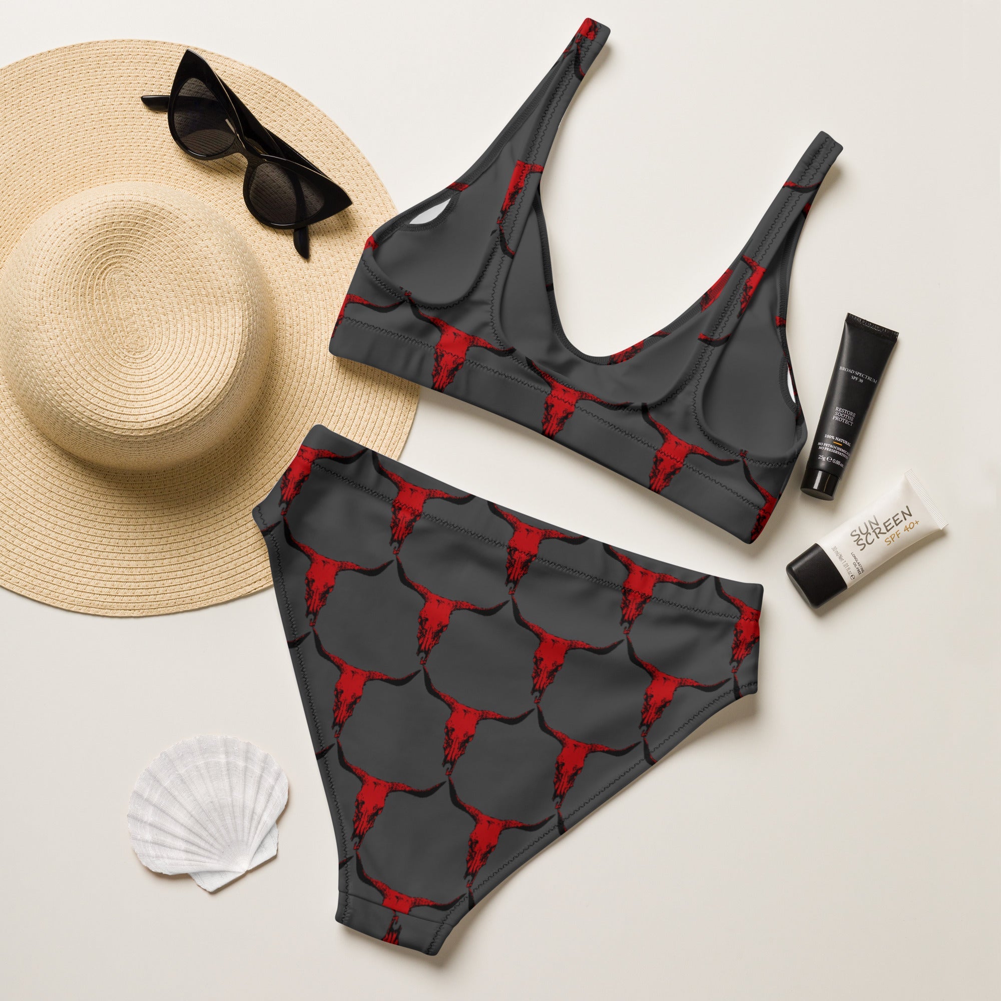 Baha Ranch Yeehaw Red Bull Skull Bikini