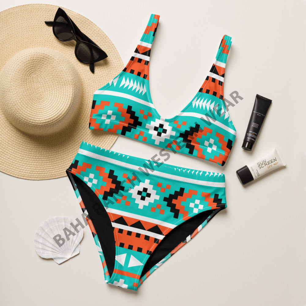 Baha Ranch Yeehaw Turquoise Orange Aztec Bikini