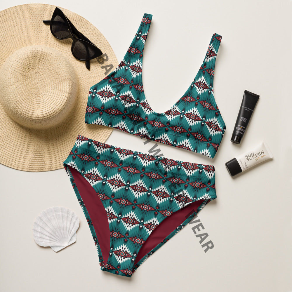 Baha Ranch Yeehaw Teal Burgandy Aztec Bikini