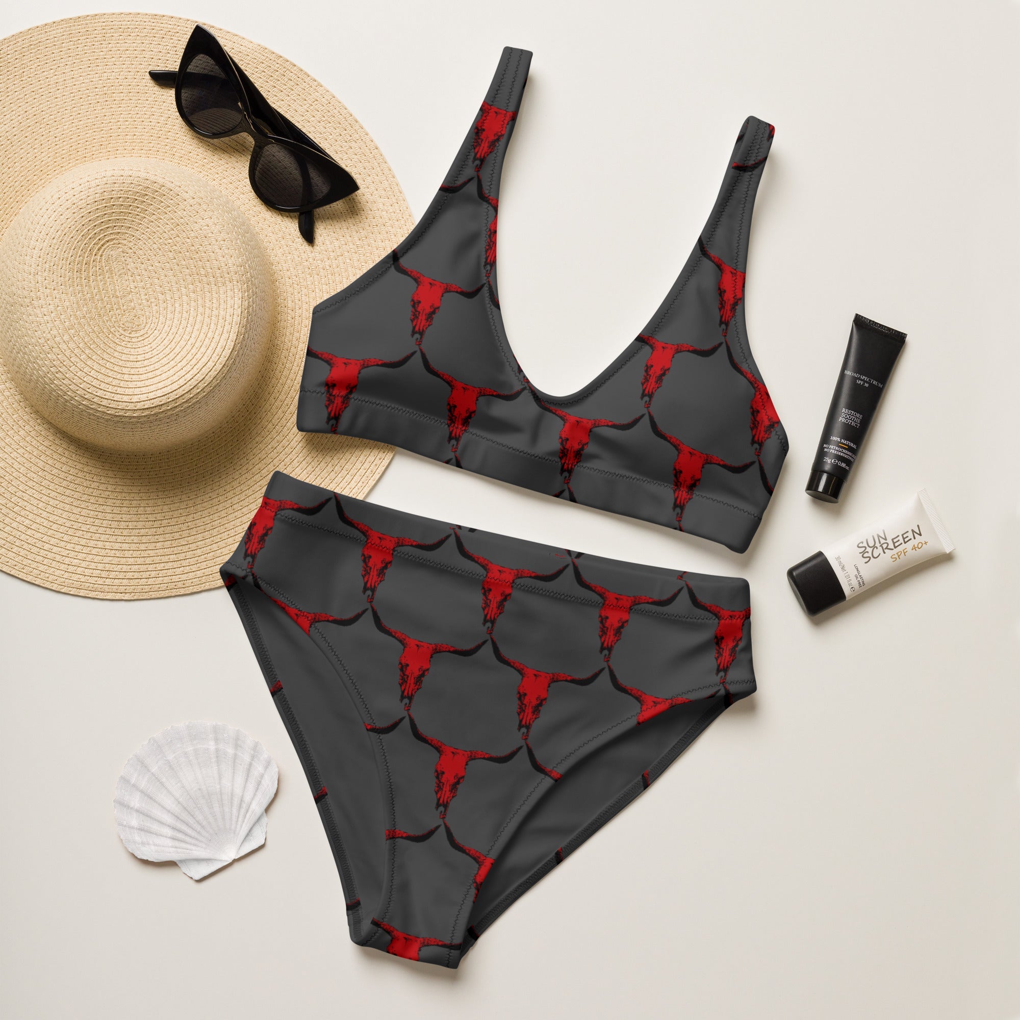 Baha Ranch Yeehaw Red Bull Skull Bikini
