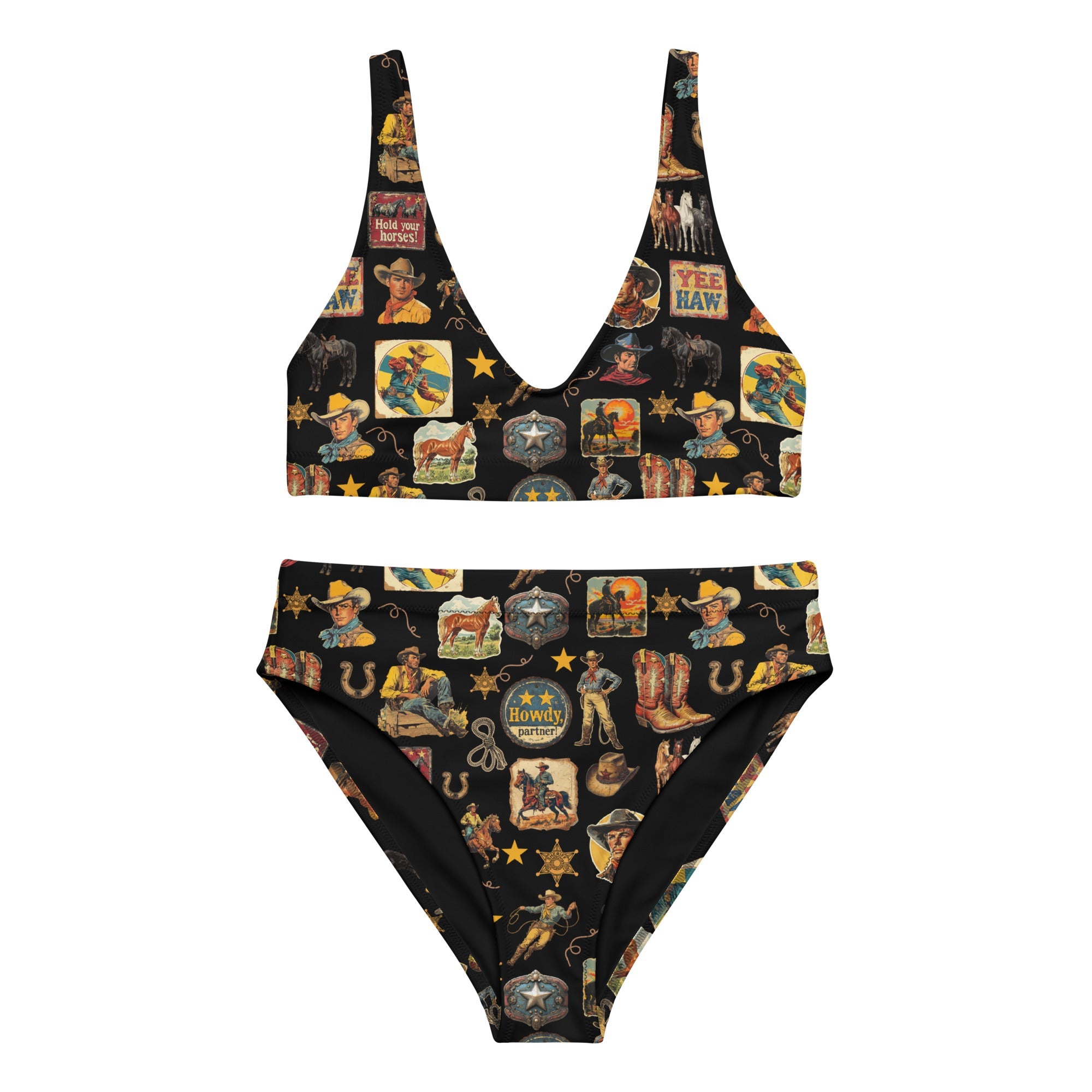 Baha Ranch Yeehaw Vintage Cowboy Collage Bikini