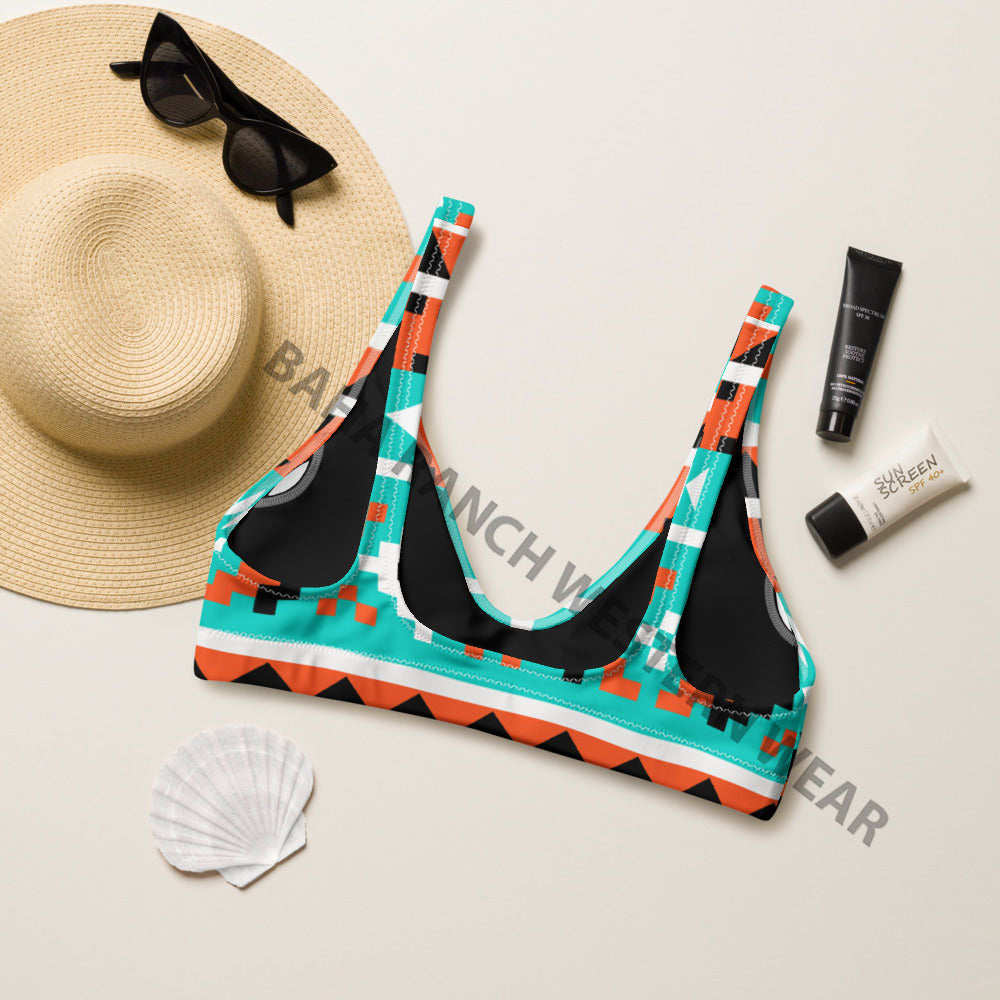 Baha Ranch Yeehaw Turquoise Orange Aztec Bikini Top