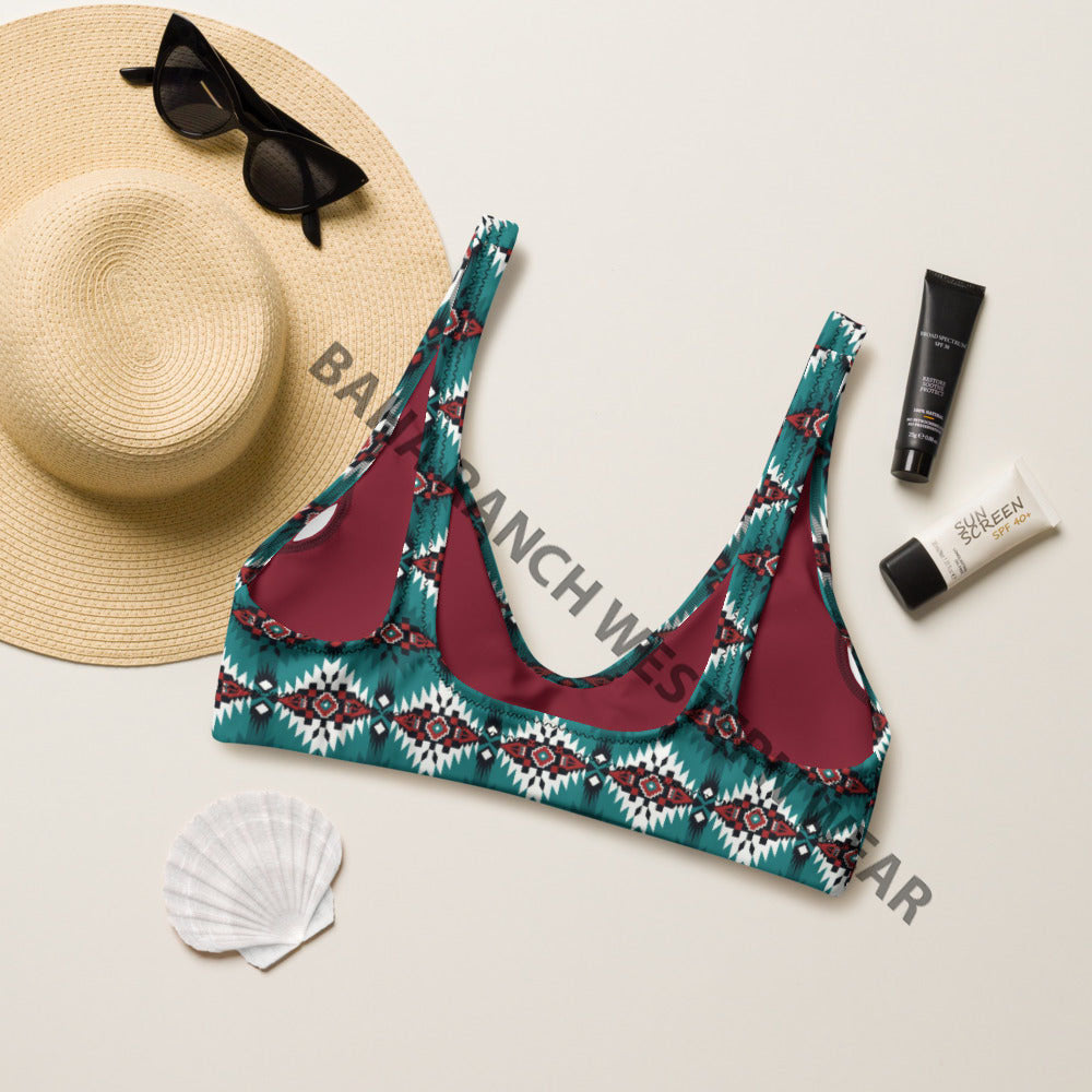 Baha Ranch Yeehaw Teal Burgandy Bikini Top