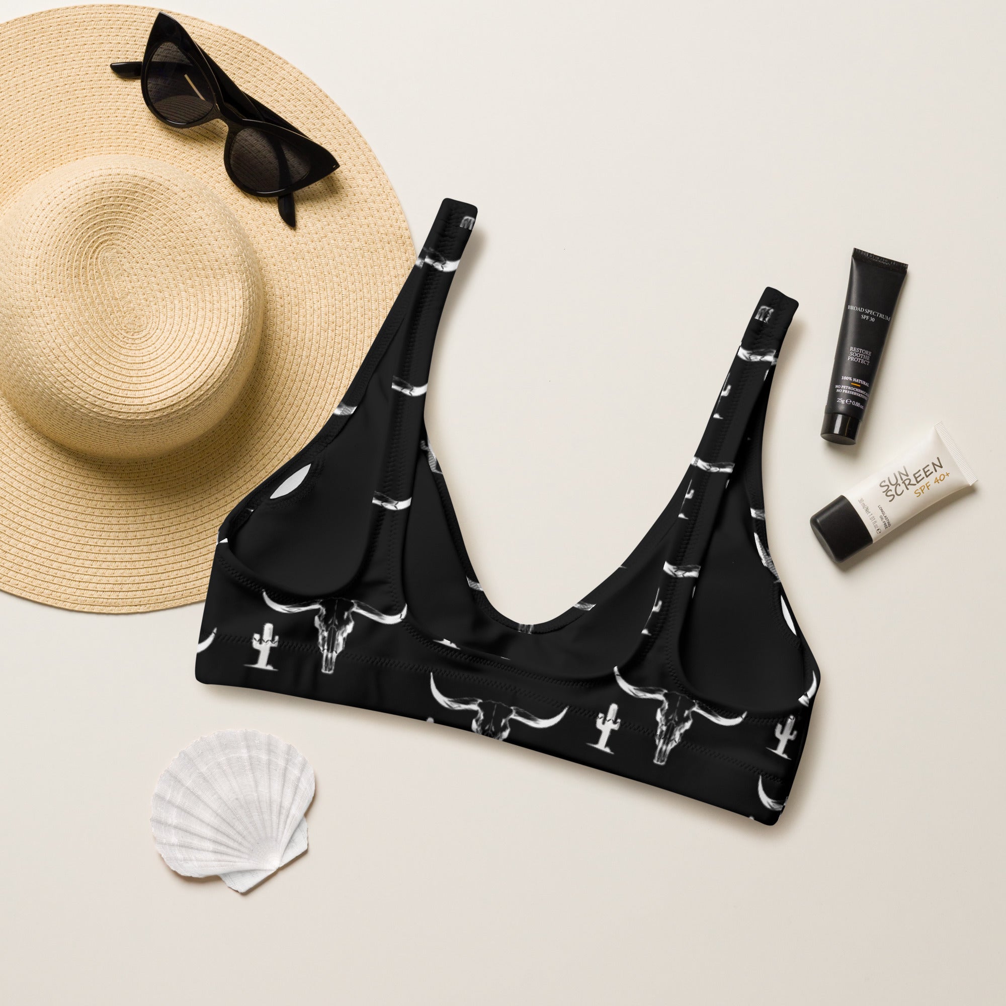 Baha Ranch Yeehaw White Bullhead Cactus Bikini Top