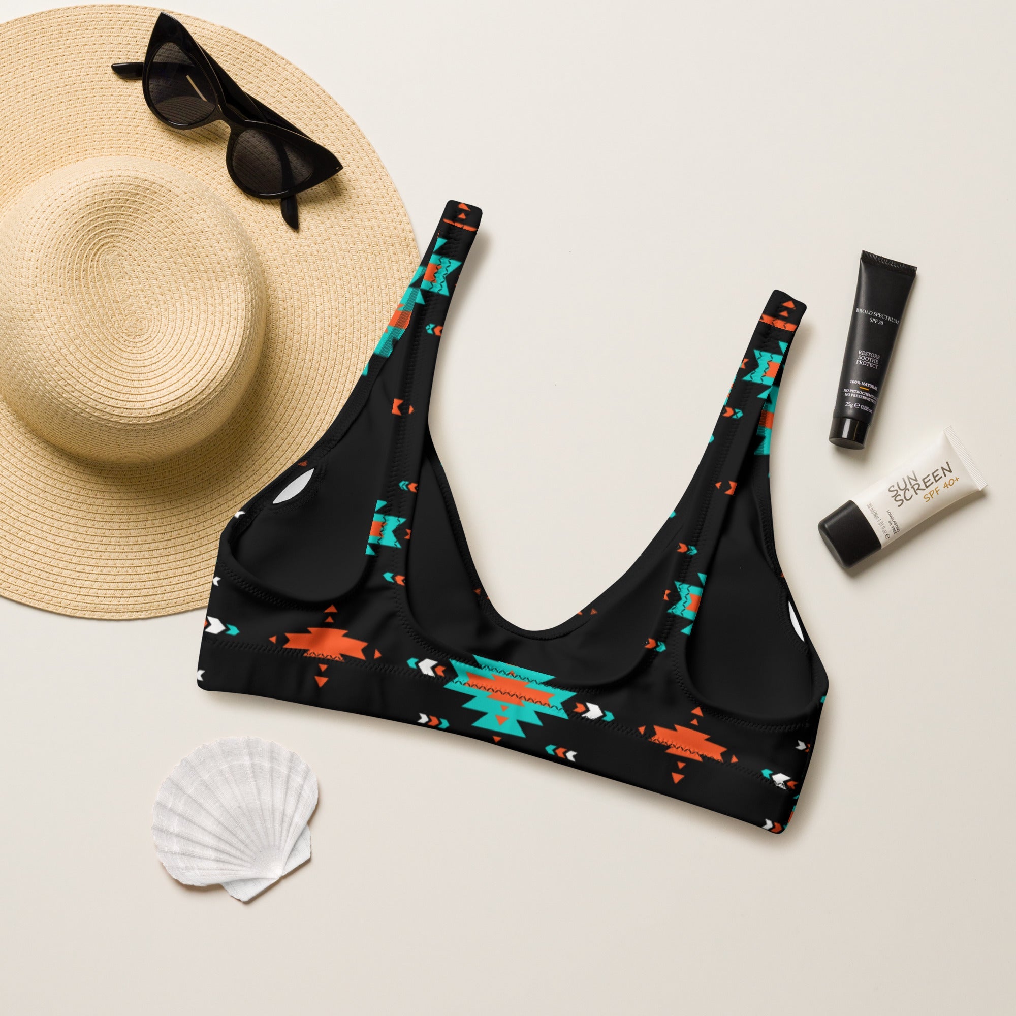 Baha Ranch Yeehaw Turquoise & Orange Aztec Bikini Top