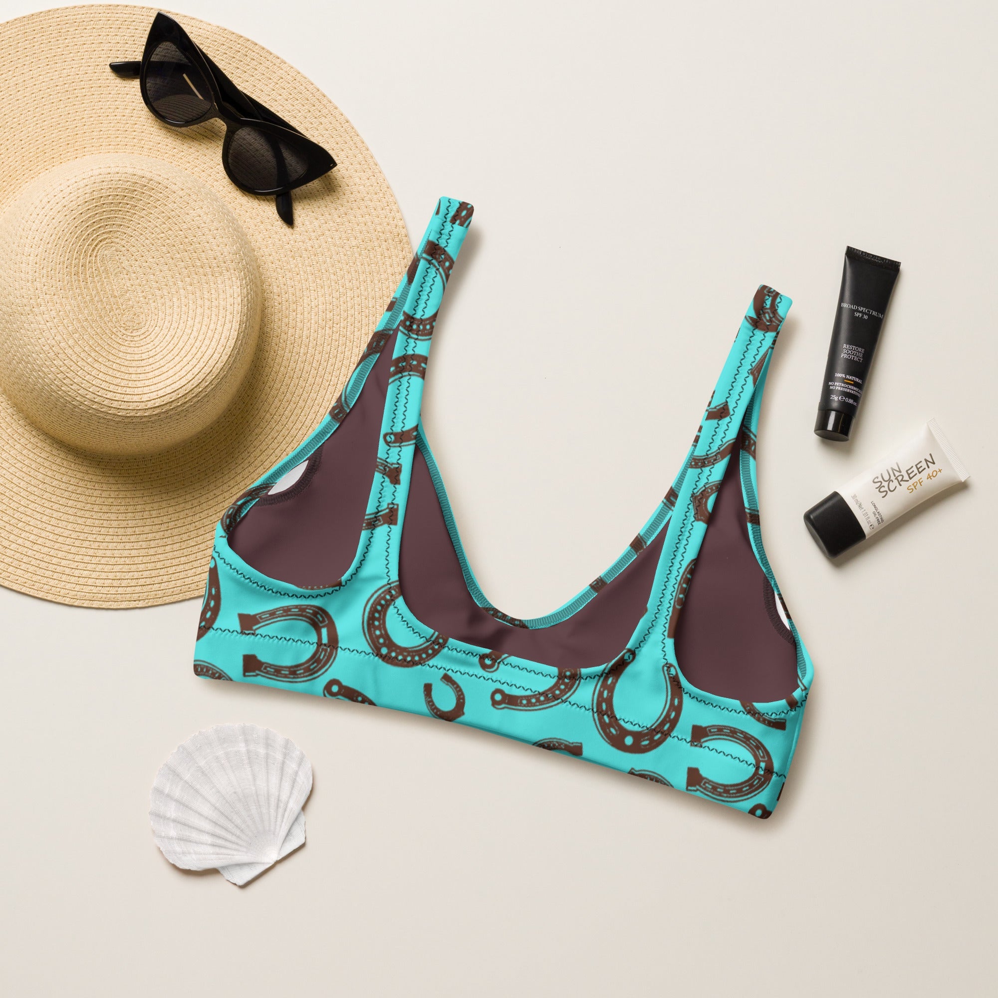 Baha Ranch Yeehaw Turquoise Horseshoe Bikini Top