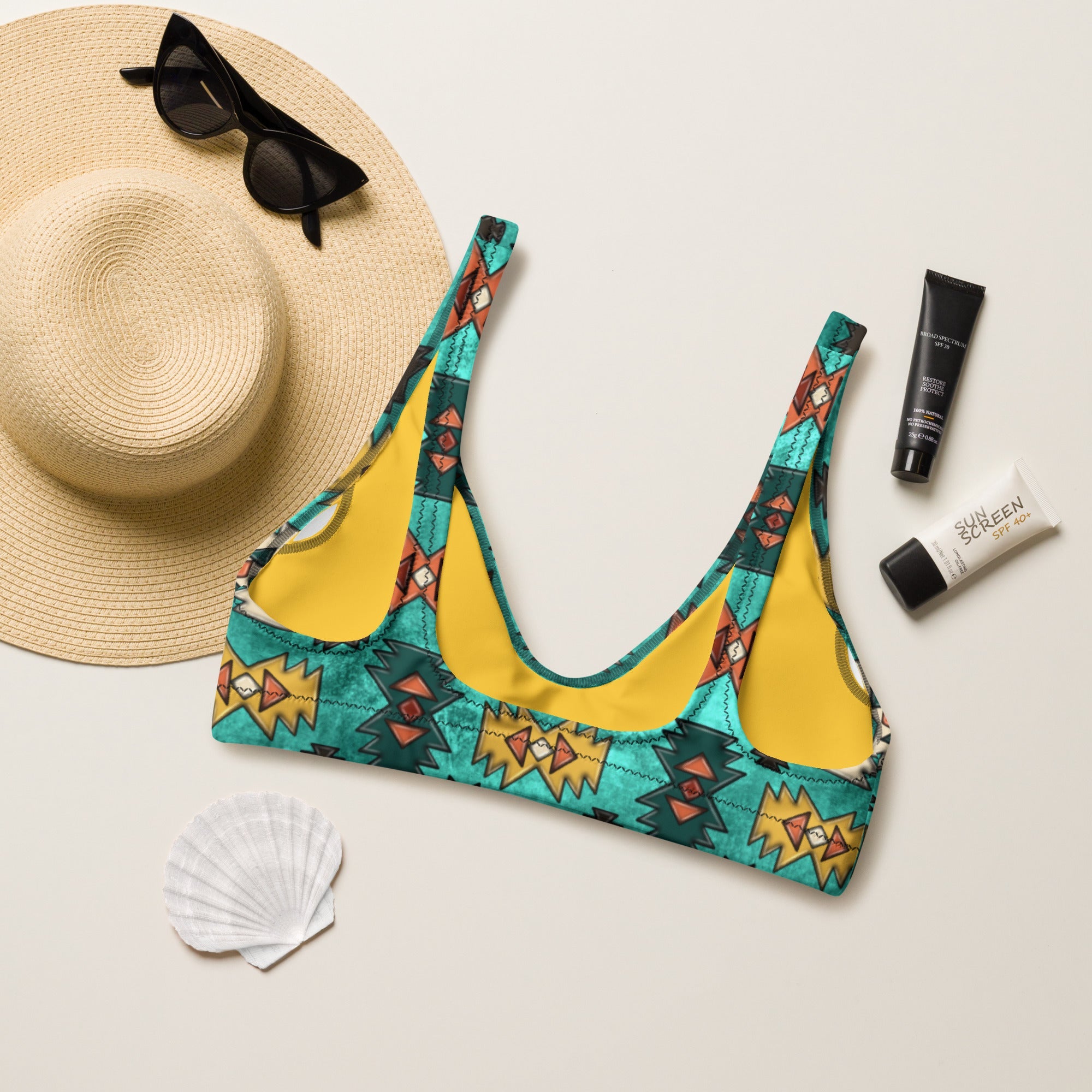 Baha Ranch Yeehaw Turquoise Aztec Bikini Top
