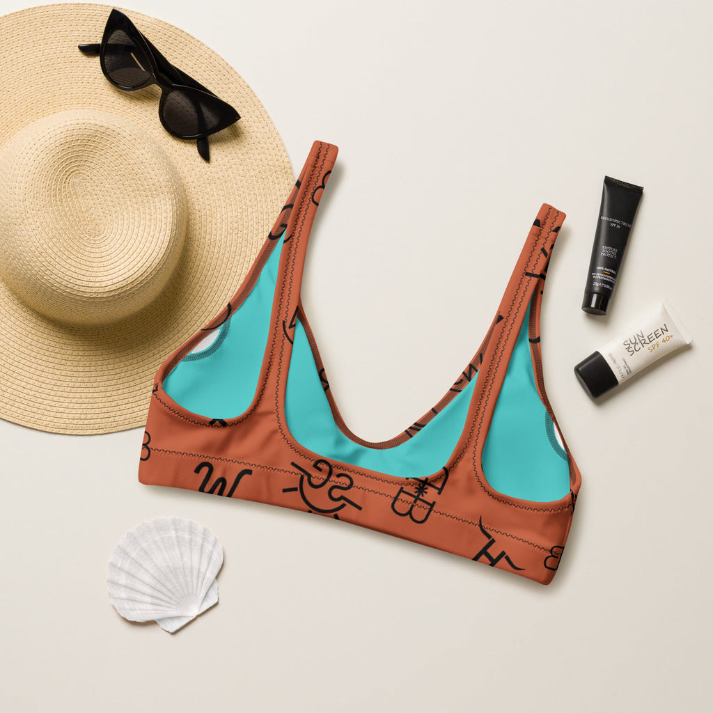 Baha Ranch Yeehaw Brown Cattle Brands Bikini Top