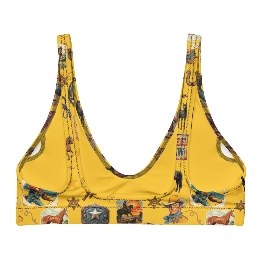 Baha Ranch Yeehaw Vintage Cowboy Collage Mustard Bikini Top