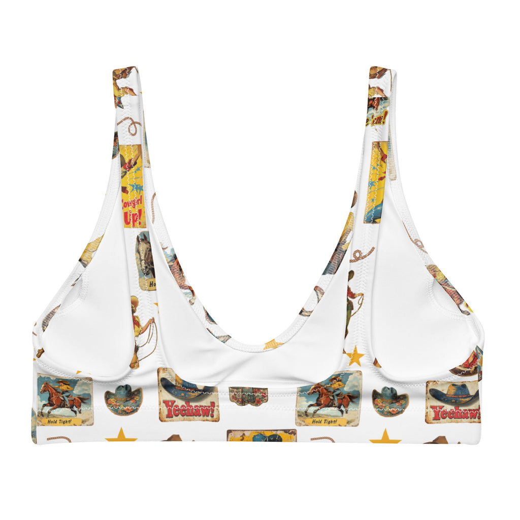Baha Ranch Yeehaw Vintage Cowgirl Collage White Bikini Top