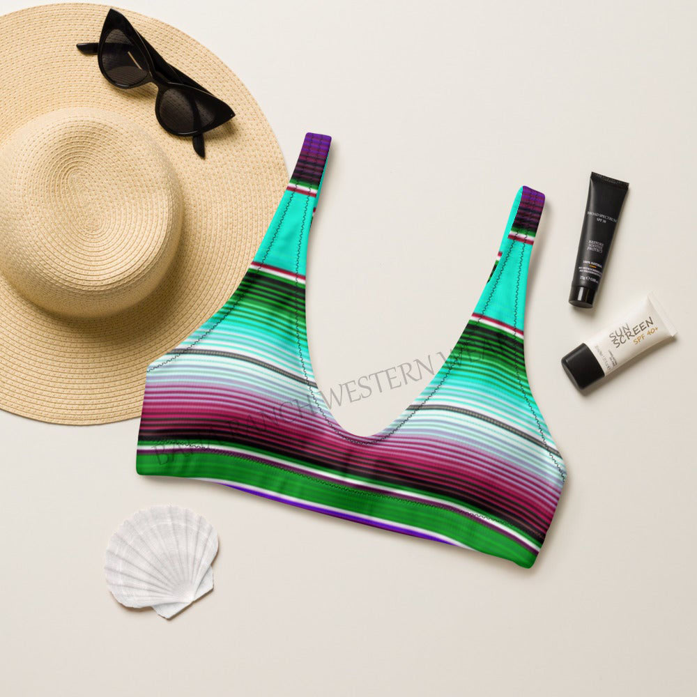 Baha Ranch Yeehaw Aqua Serape Bikini Top