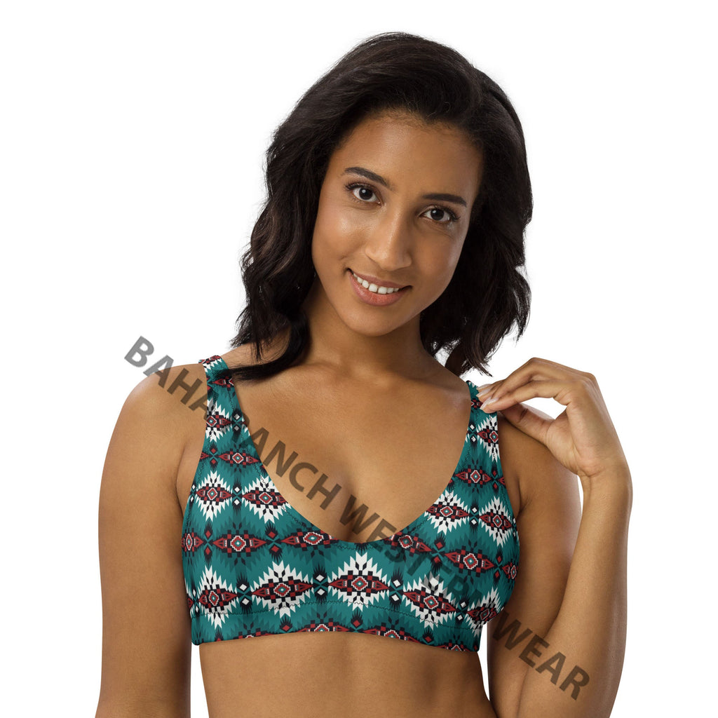 Baha Ranch Yeehaw Teal Burgandy Bikini Top