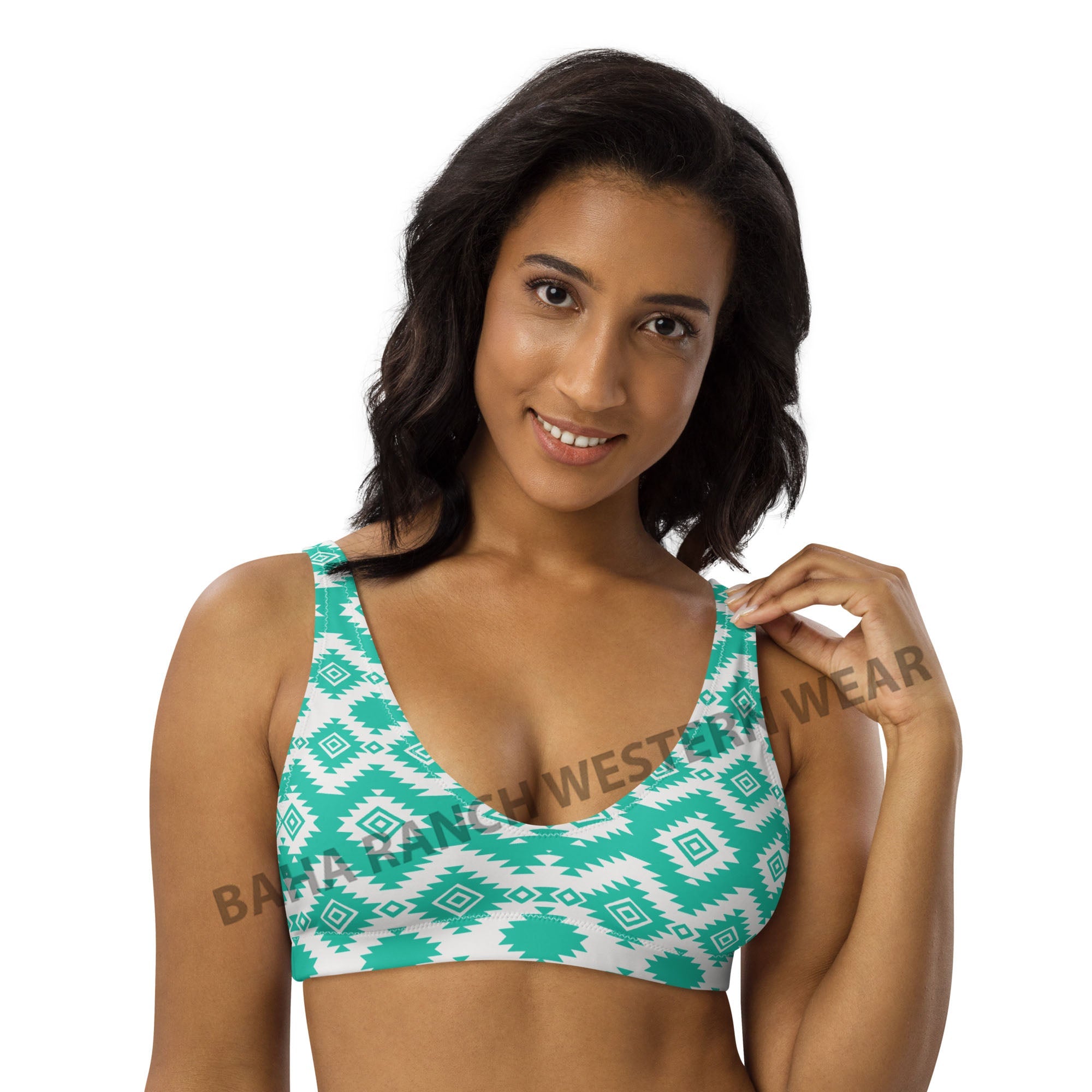 Baha Ranch Yeehaw Turquoise Aztec Bikini Top