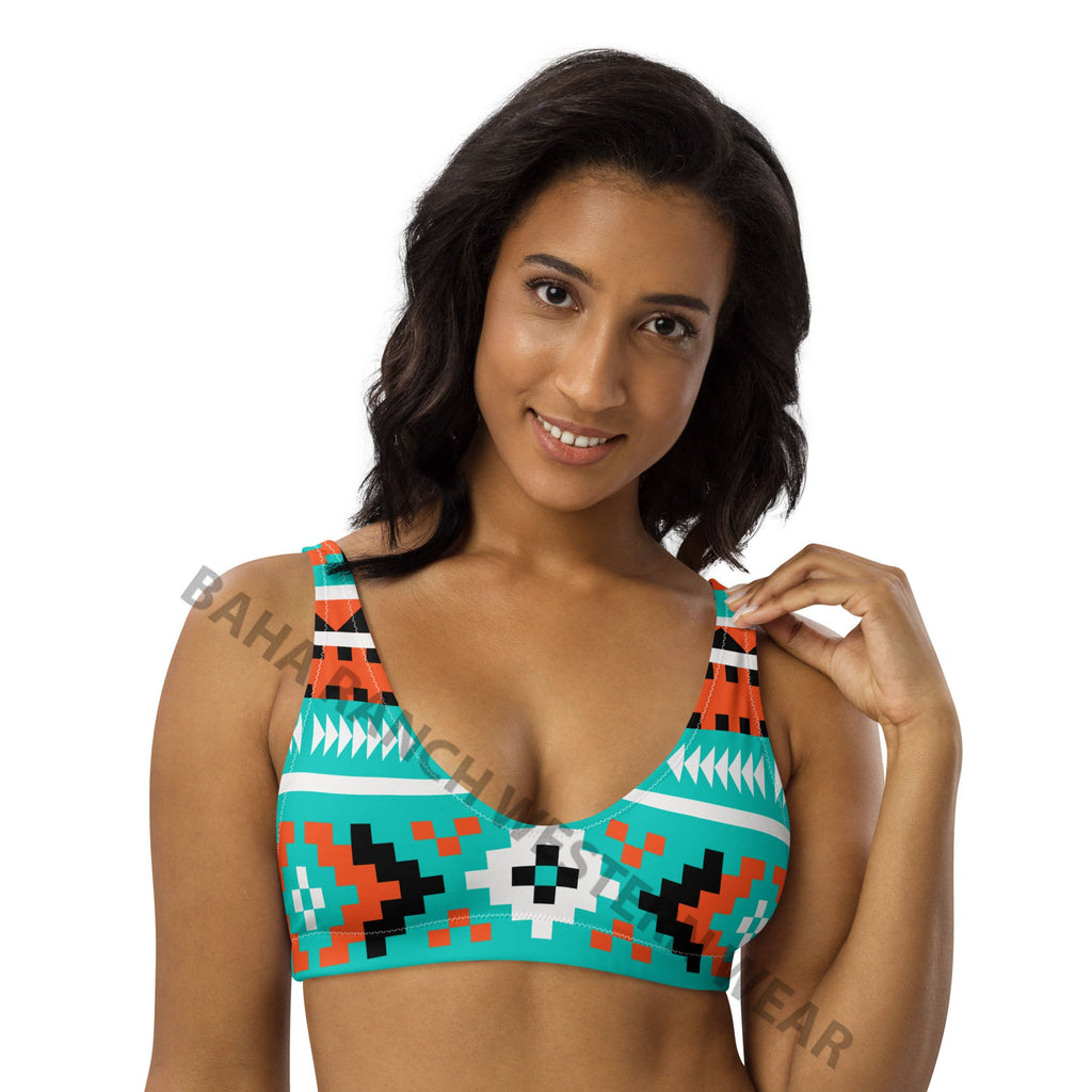 Baha Ranch Yeehaw Turquoise Orange Aztec Bikini Top