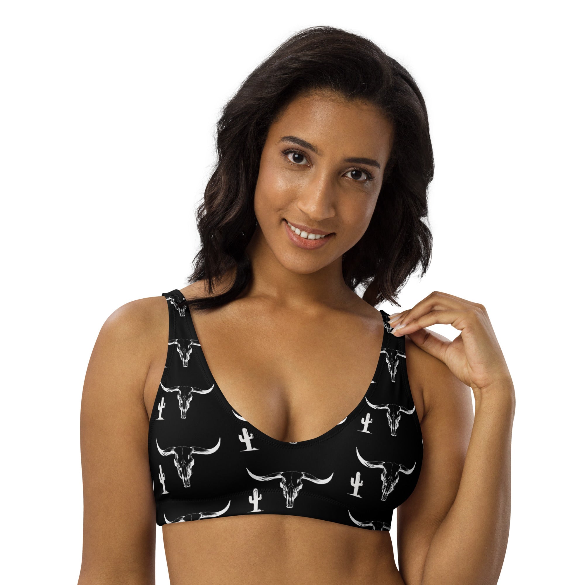 Baha Ranch Yeehaw White Bullhead Cactus Bikini Top