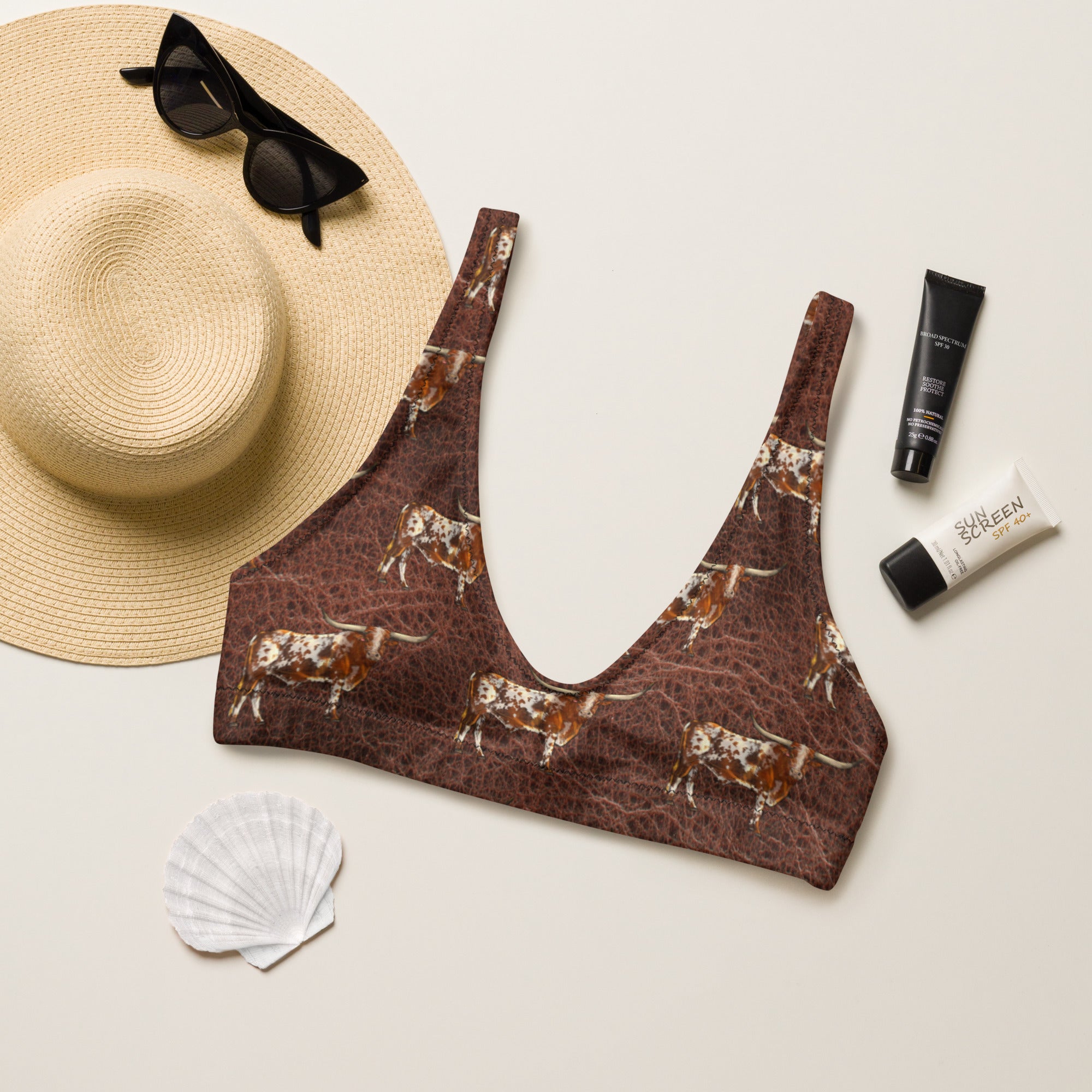 Baha Ranch Yeehaw Leather & Longhorns Bikini Top