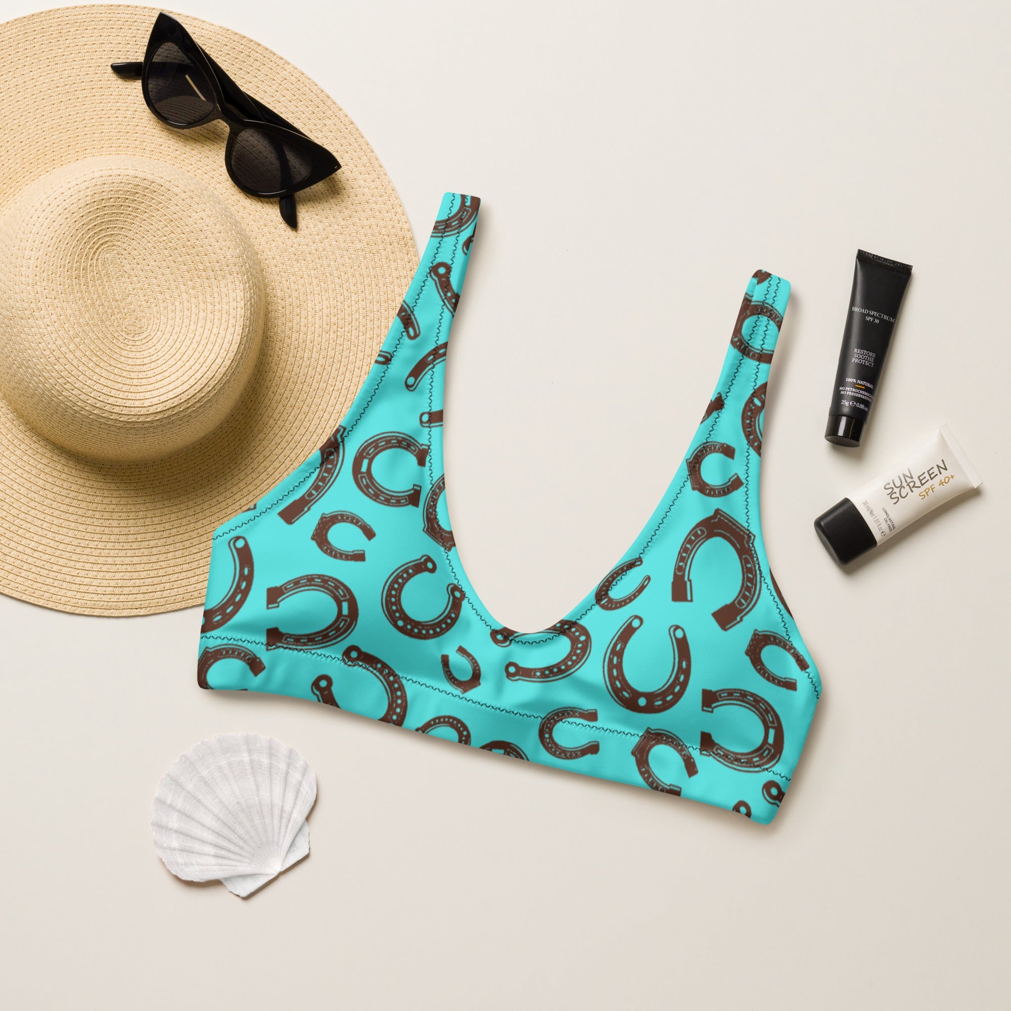 Baha Ranch Yeehaw Turquoise Horseshoe Bikini Top
