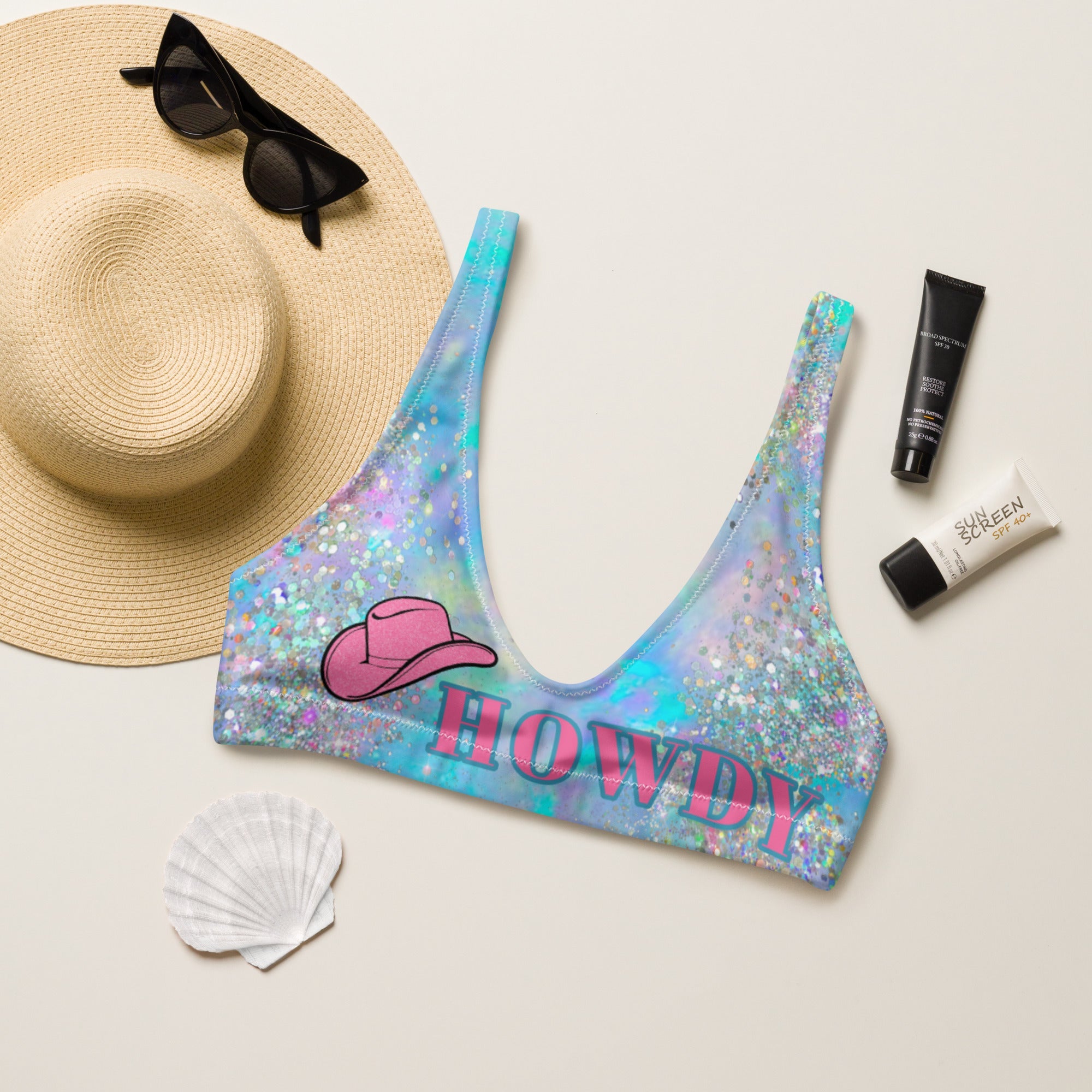 Baha Ranch Yeehaw Howdy Opal Glitter Bikini Top