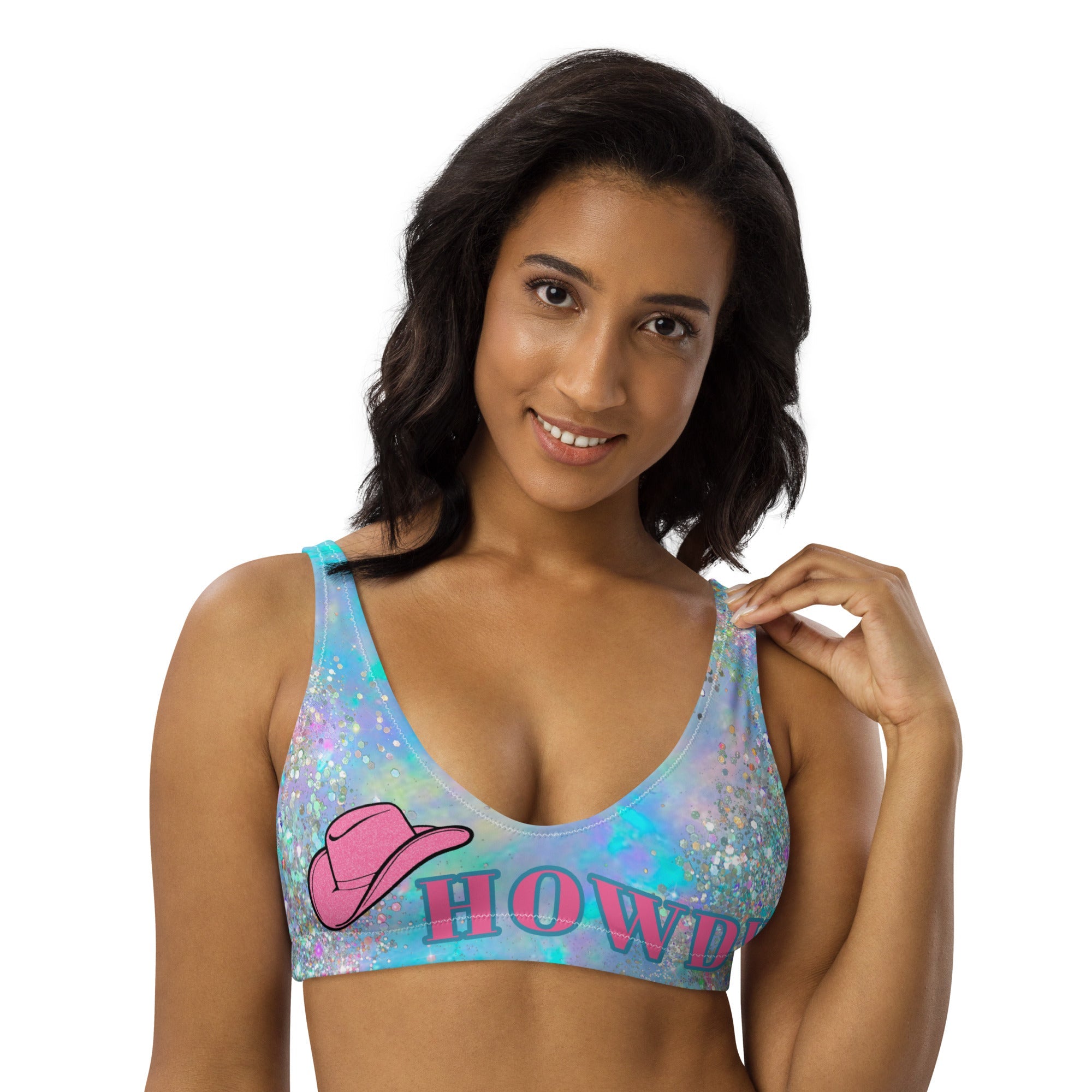 Baha Ranch Yeehaw Howdy Opal Glitter Bikini Top