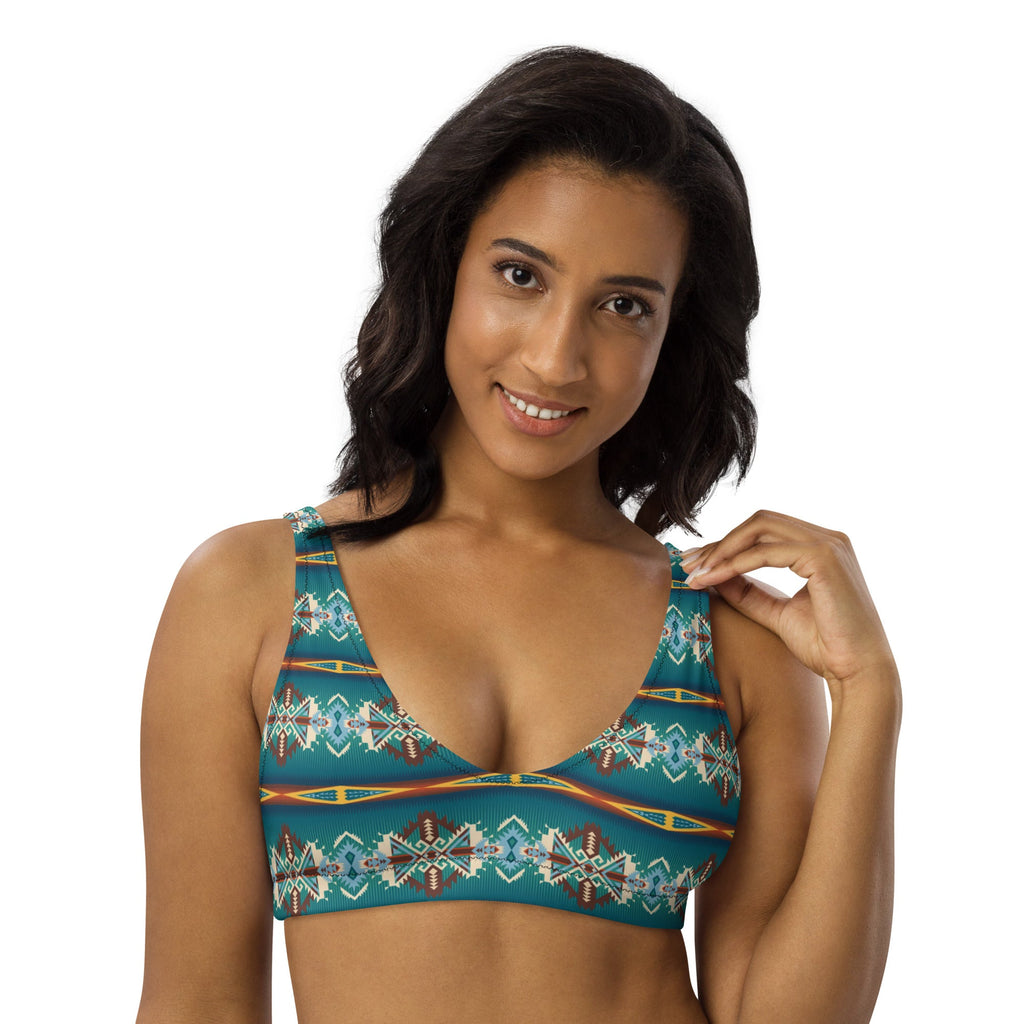 Baha Ranch Yeehaw Teal Aztec Blanket Print Bikini Top