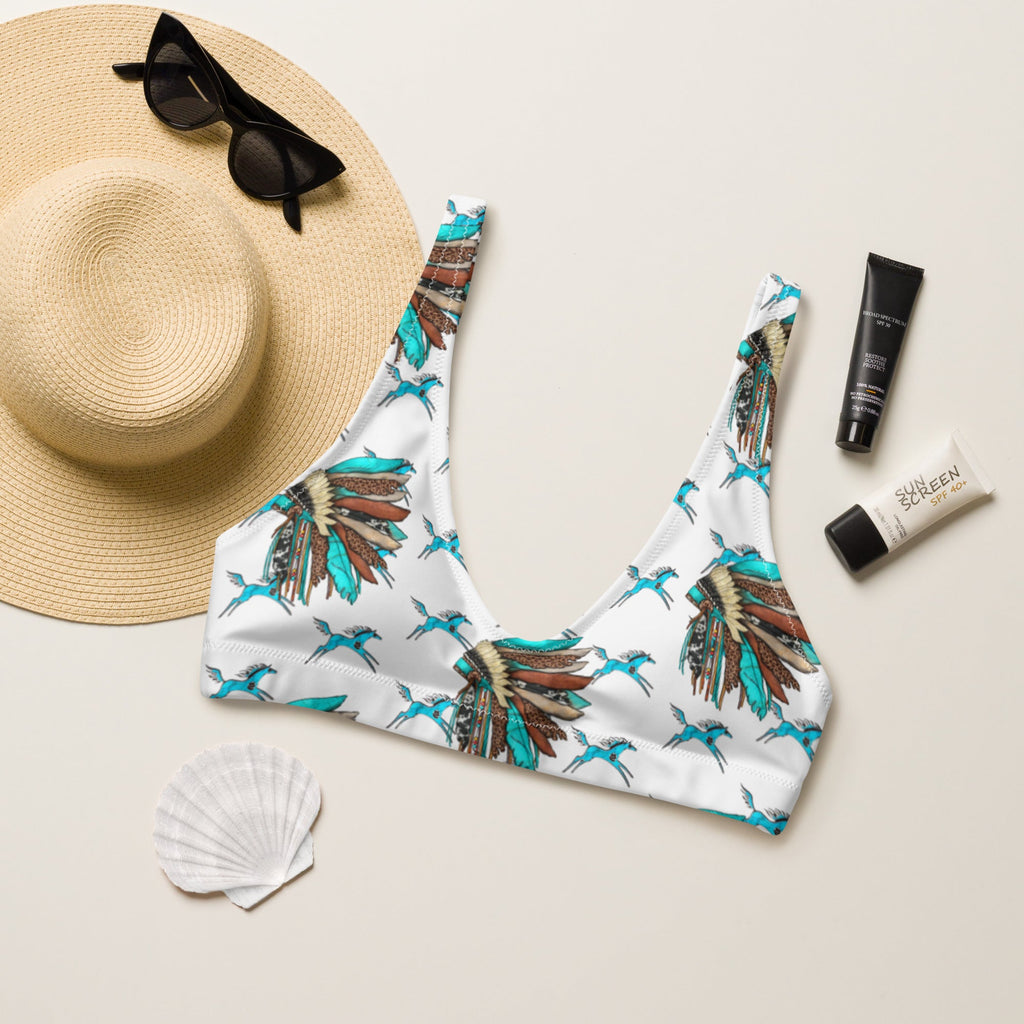 Baha Ranch Yeehaw Turquoise Running Horse Head Dress Bikini Top