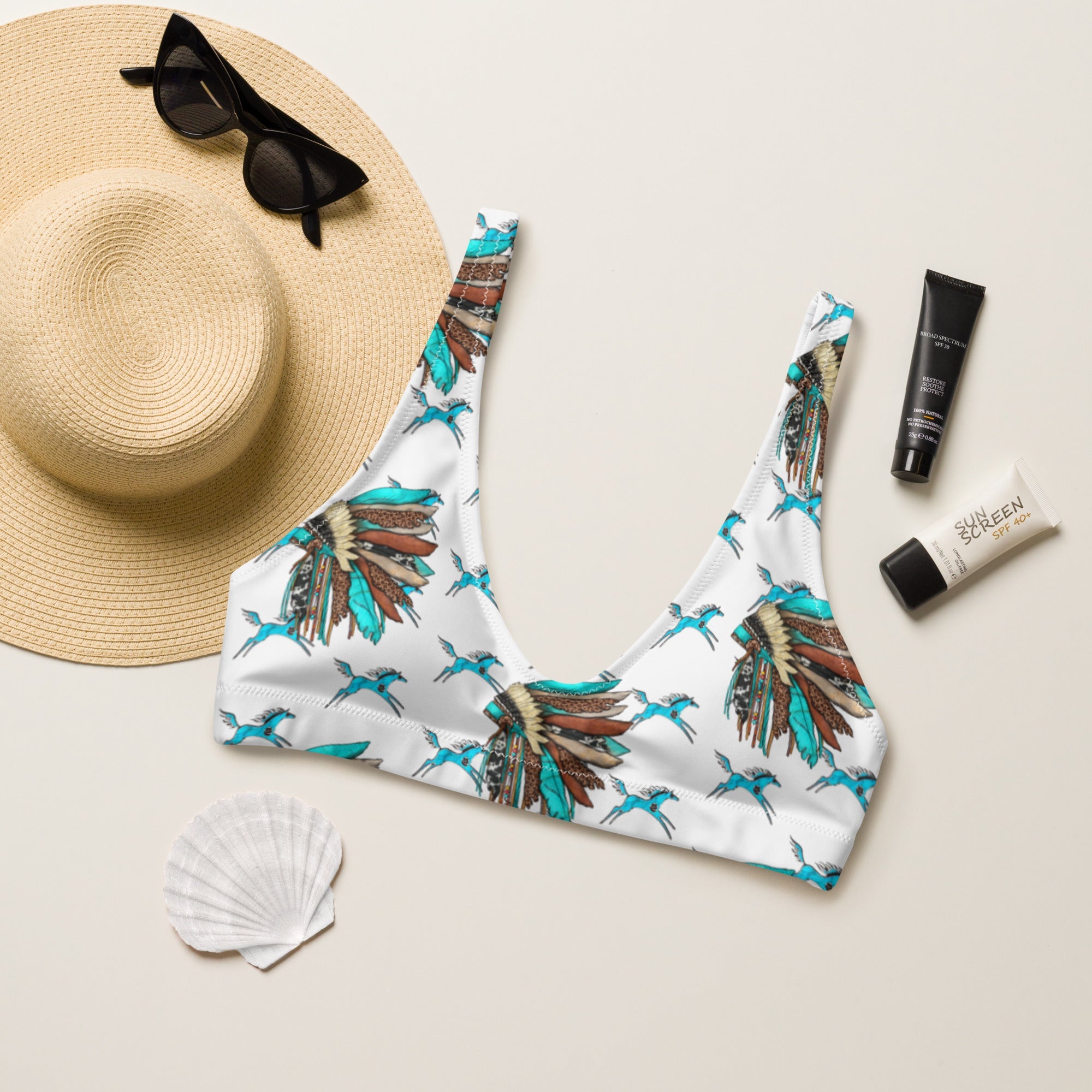 Baha Ranch Yeehaw Turquoise Running Horse Head Dress Bikini Top