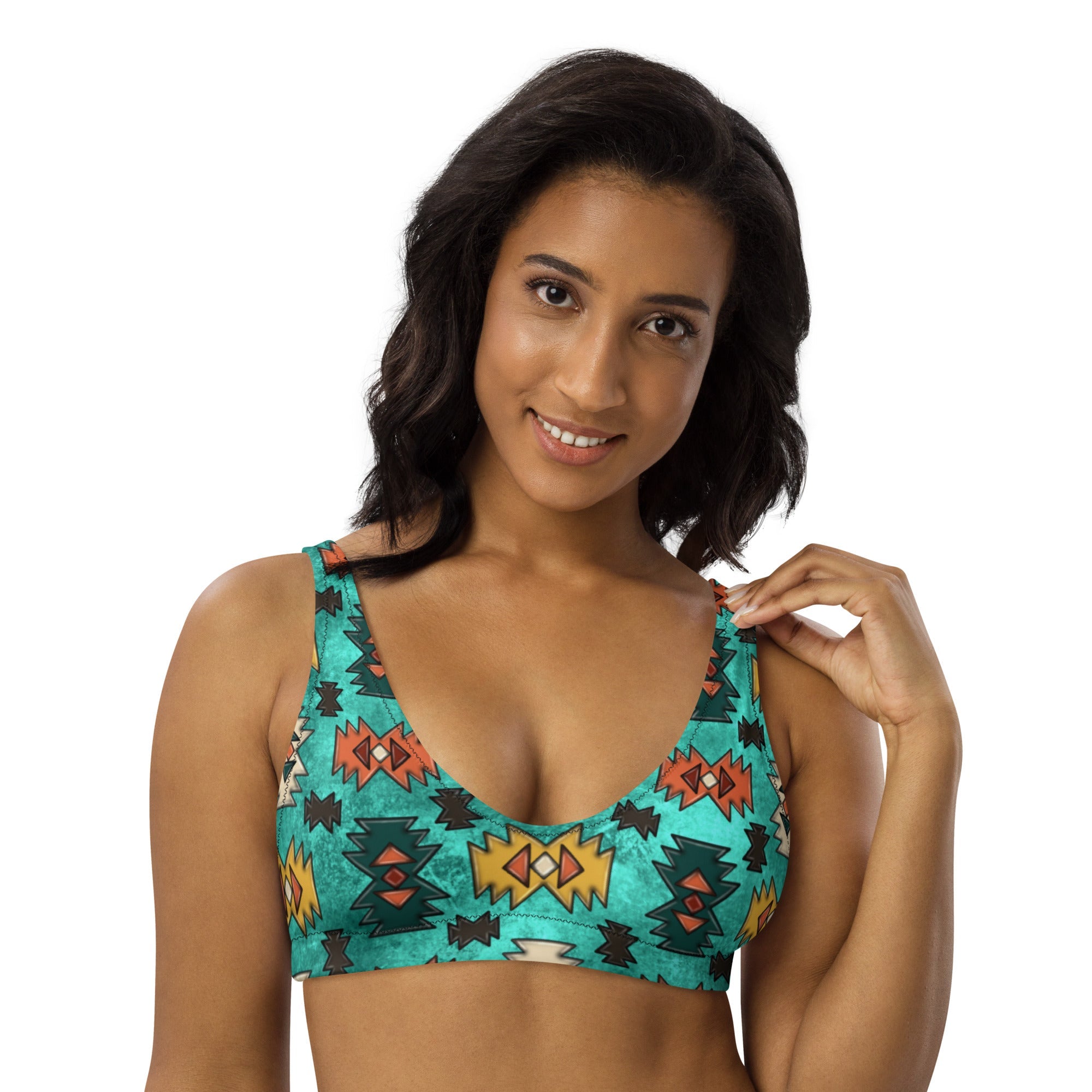 Baha Ranch Yeehaw Turquoise Aztec Bikini Top