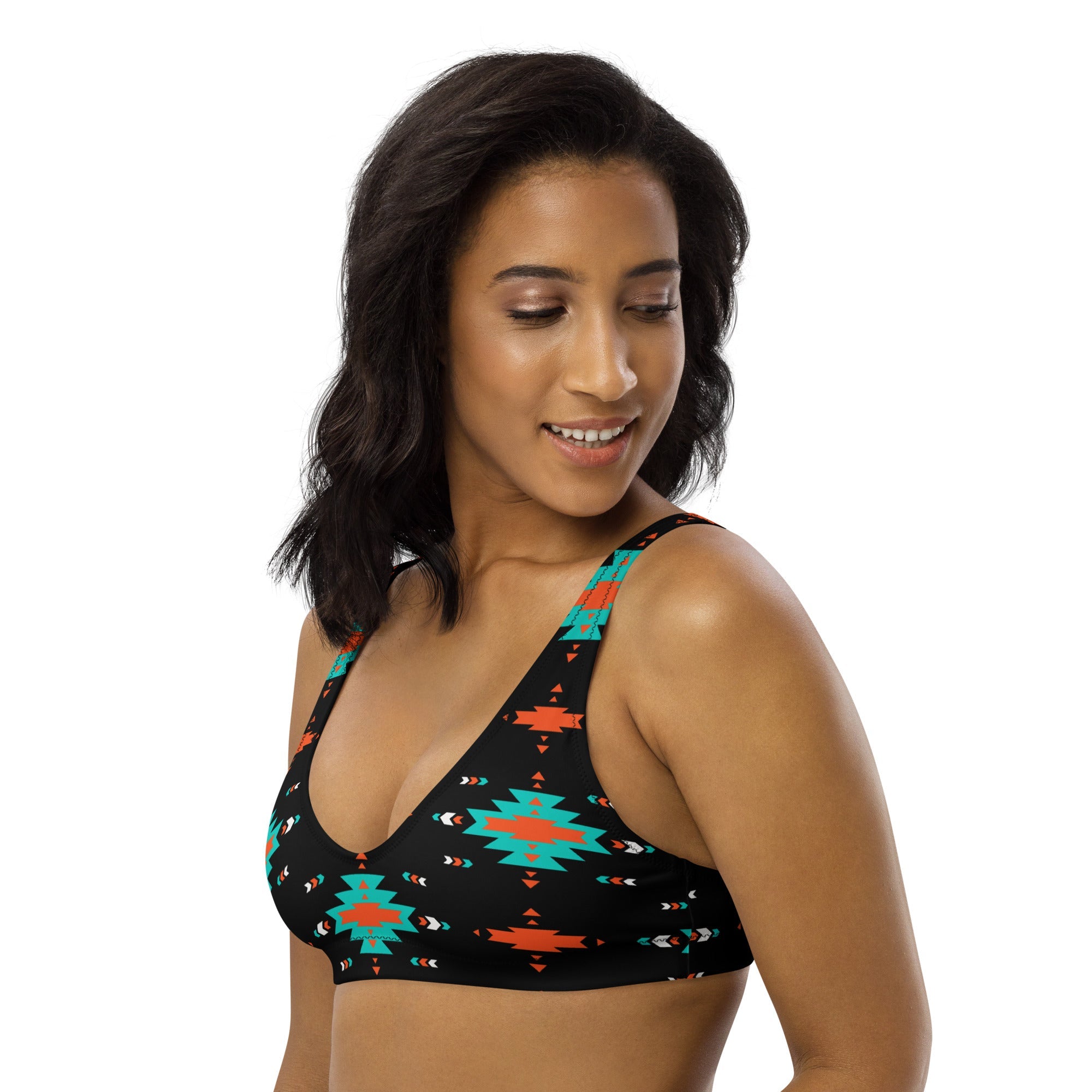 Baha Ranch Yeehaw Turquoise & Orange Aztec Bikini Top