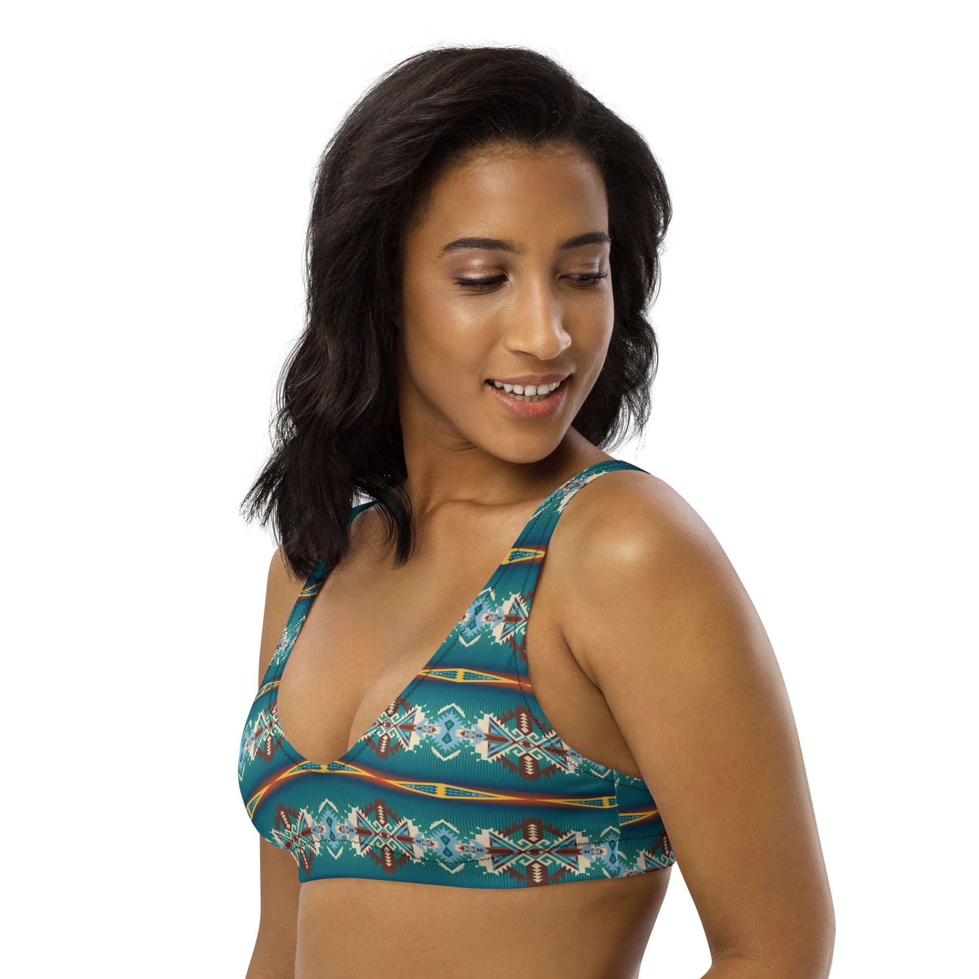 Baha Ranch Yeehaw Teal Aztec Blanket Print Bikini Top