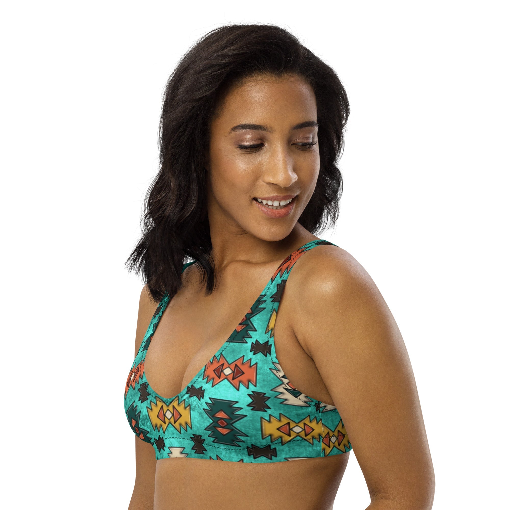Baha Ranch Yeehaw Turquoise Aztec Bikini Top