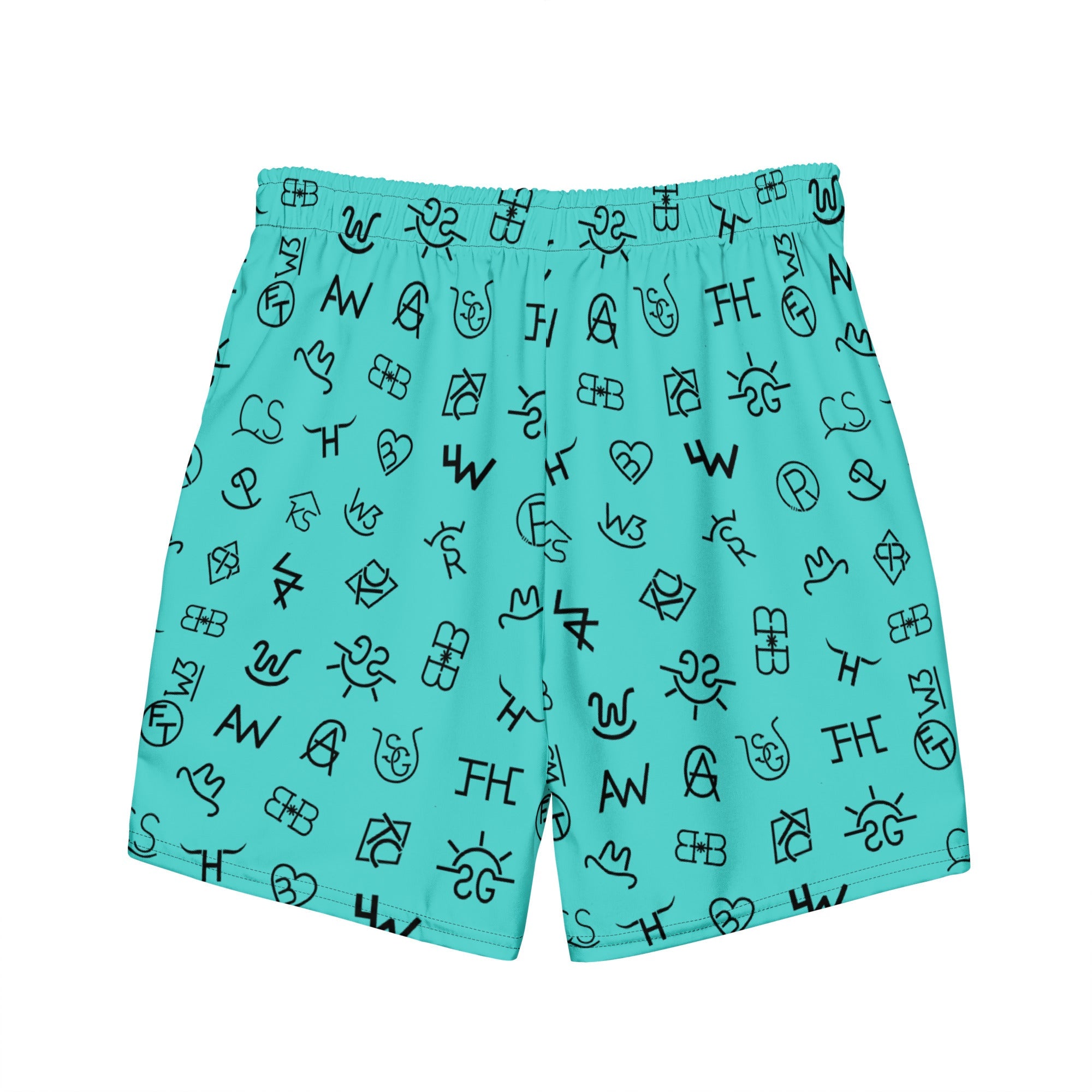 Baha Ranch Yeehaw Turquoise Cattle Brands Men's Swim Trunks