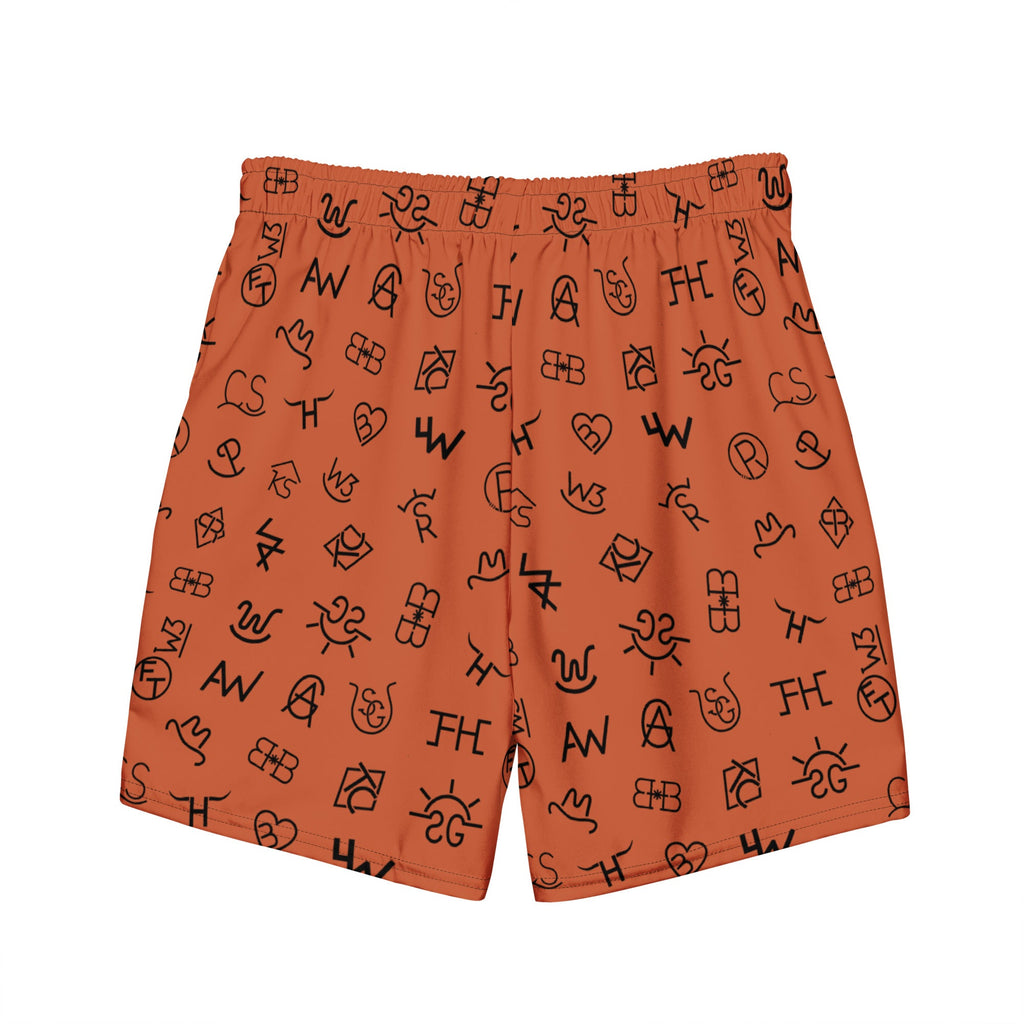 Baha Ranch Yeehaw Brown Cattle Brands Men's Swim Trunks