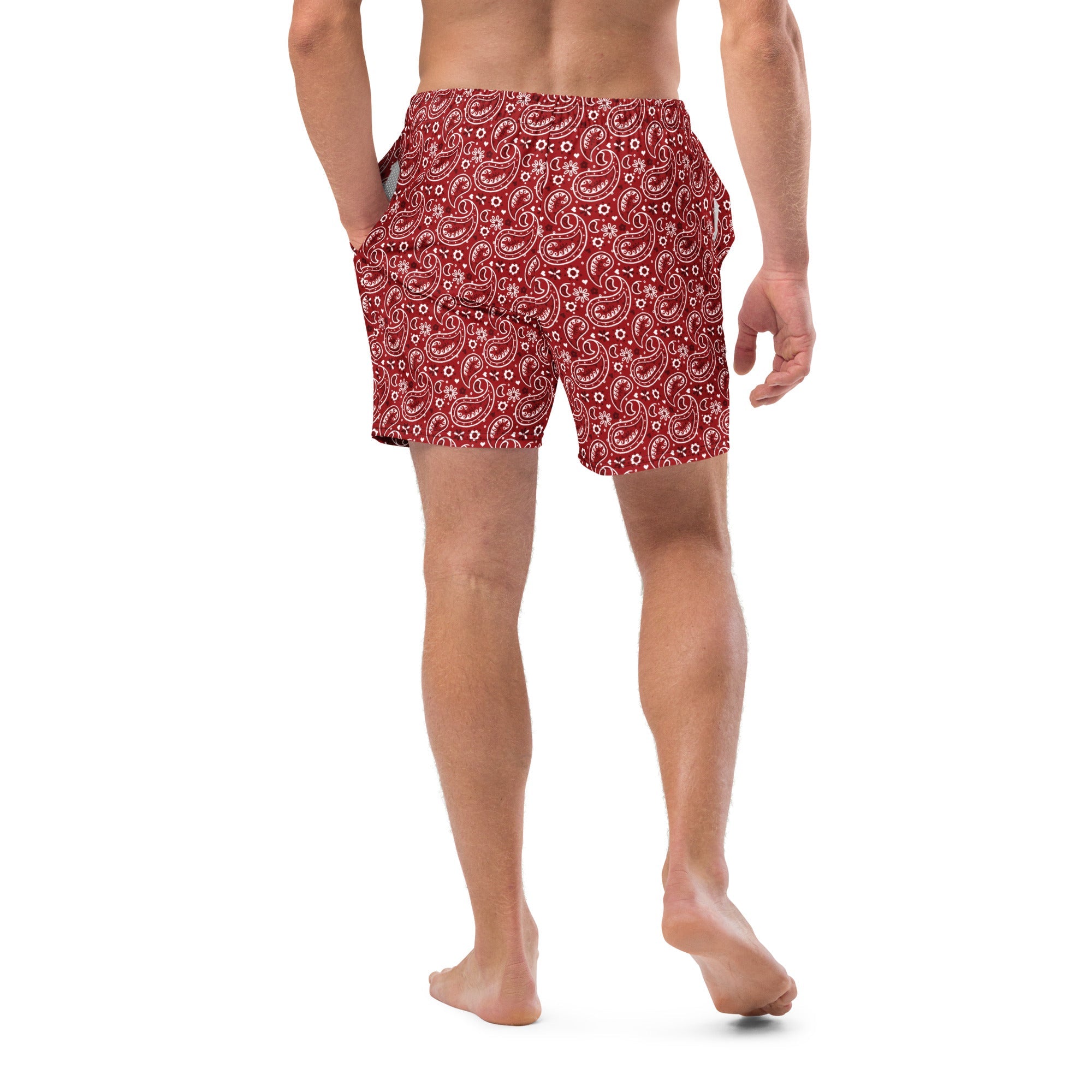 Baha Ranch Yeehaw Red Bandana Men's Swim Trunks