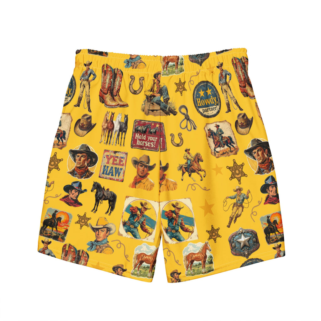 Baha Ranch YEEHAW Vintage Cowboy Collage Western Swim Trunks Shorts