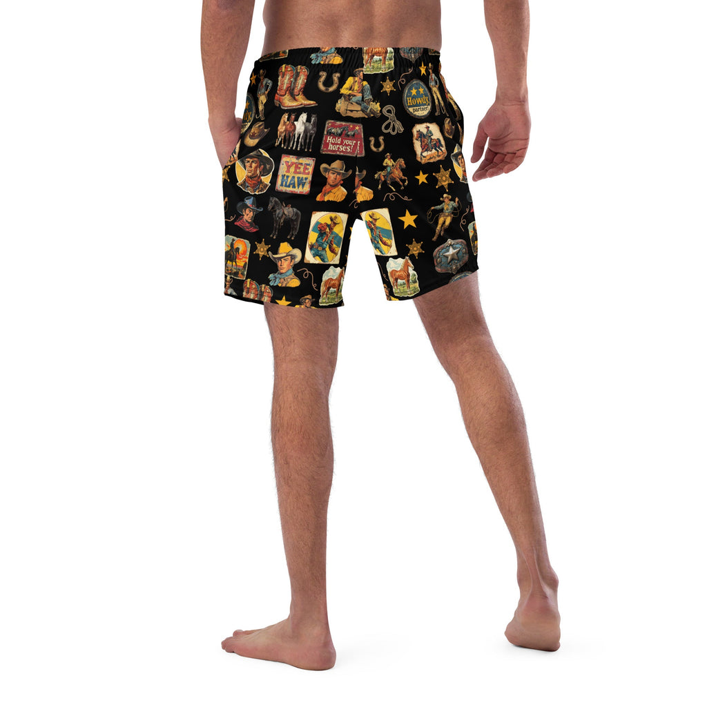 Baha Ranch Yeehaw Vintage Cowboy Collage Swim Trunks