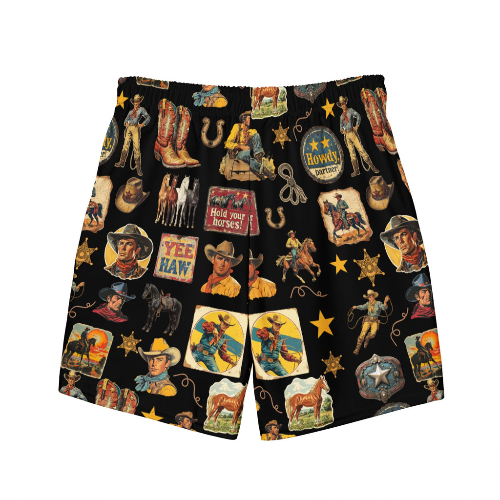 Baha Ranch Yeehaw Vintage Cowboy Collage Swim Trunks